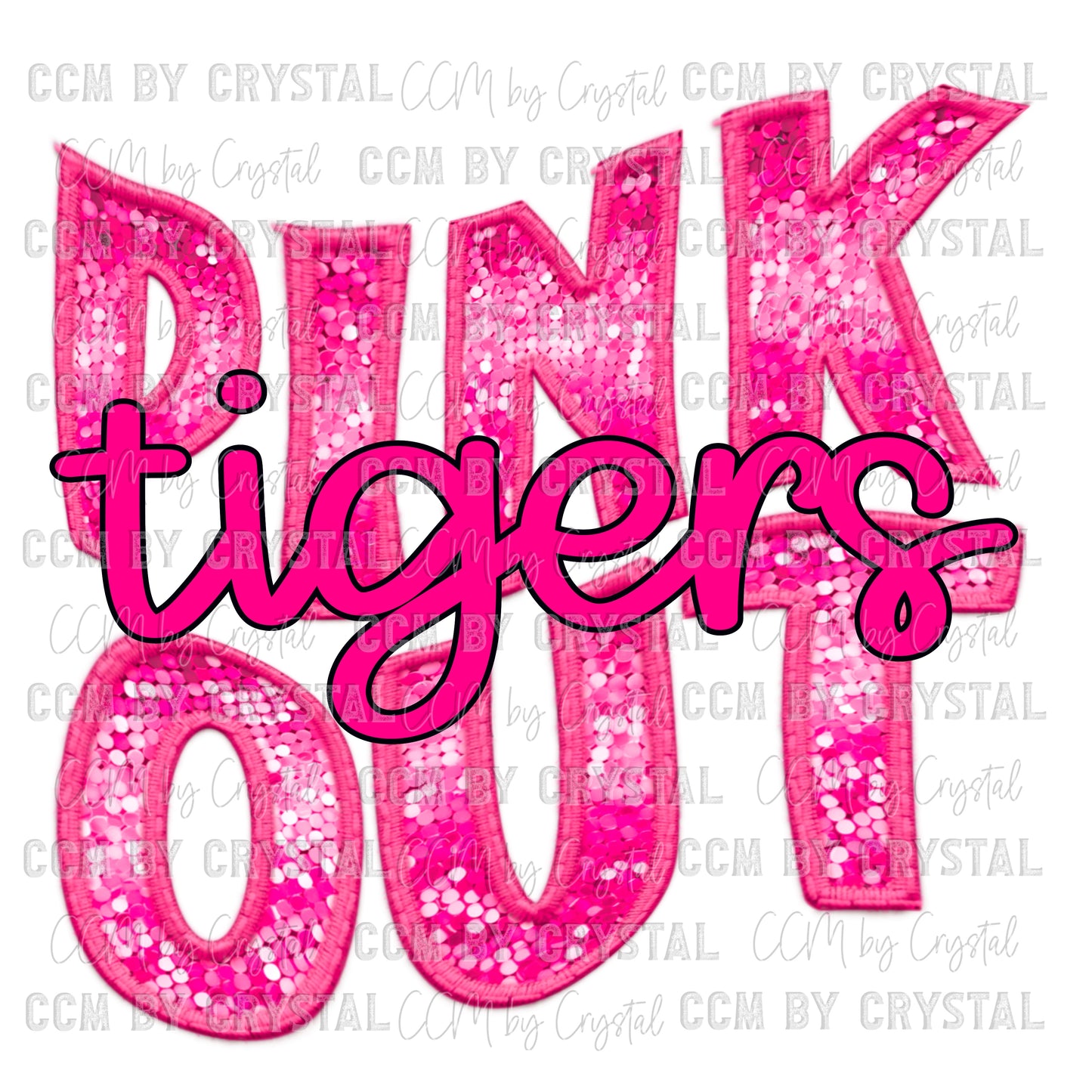 Pink Out Tigers Breast Cancer Awareness Faux Embroidery Faux Sequins Ready to Press Transfer