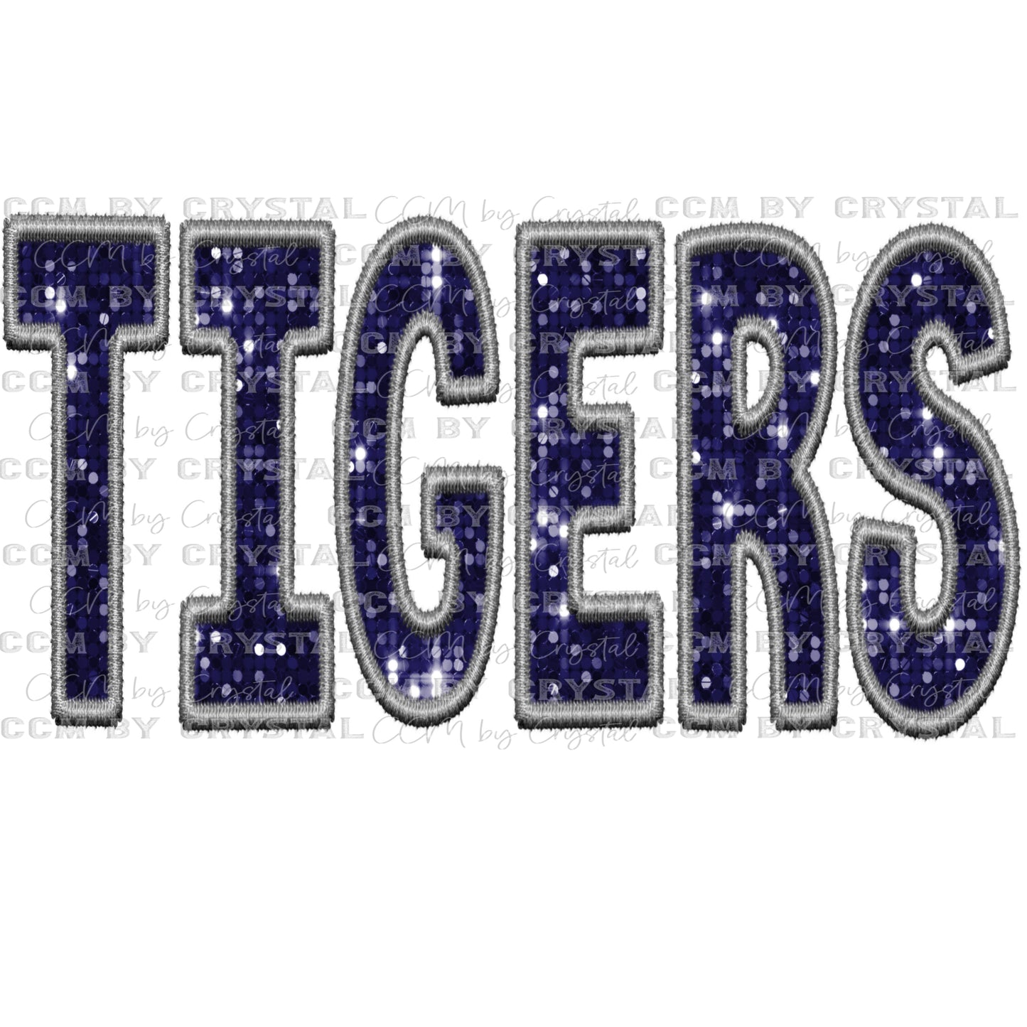 Tigers Mascot Faux Embroidery Faux Sequins Ready to Press Transfer