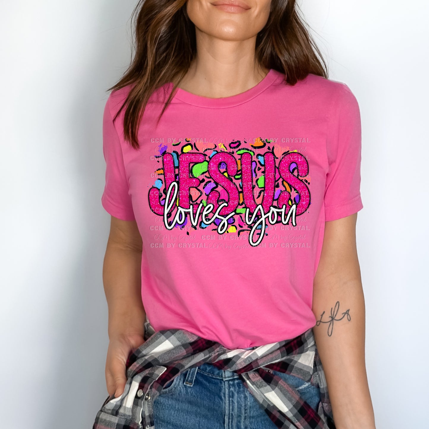 Jesus Loves You Leopard Background Faith Christian Ready to Press Transfer DTF Transfer Sublimation Transfer