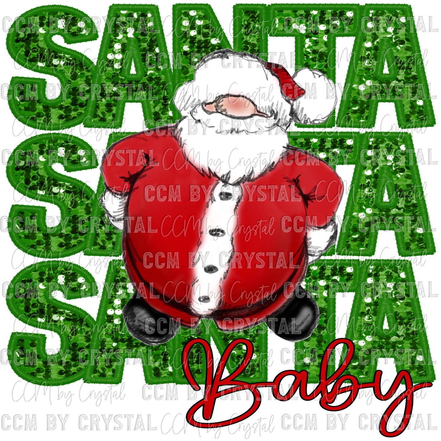 Santa Baby Christmas Faux Embroidery Faux Sequins Ready to Press Transfer