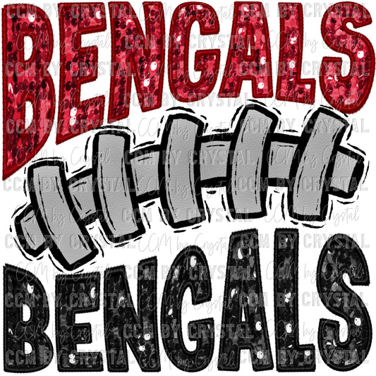 Bengals Football Laces Faux Sequins Faux Embroidery Ready to Press Transfer