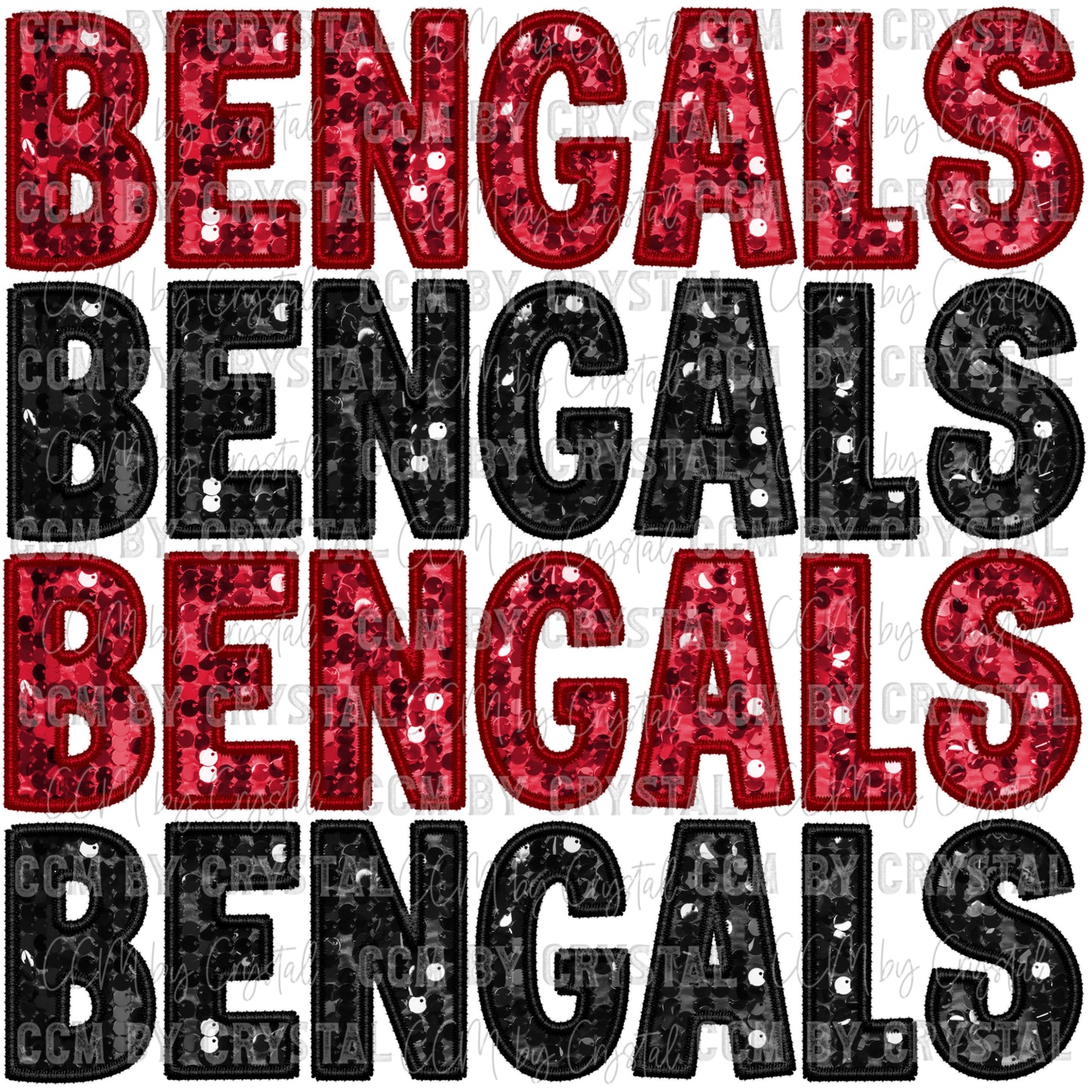 Bengals Faux Sequins Faux Embroidery Ready to Press Transfer