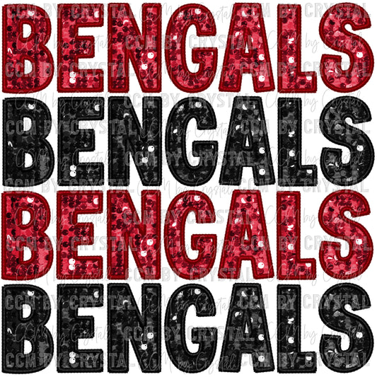 Bengals Faux Sequins Faux Embroidery Ready to Press Transfer