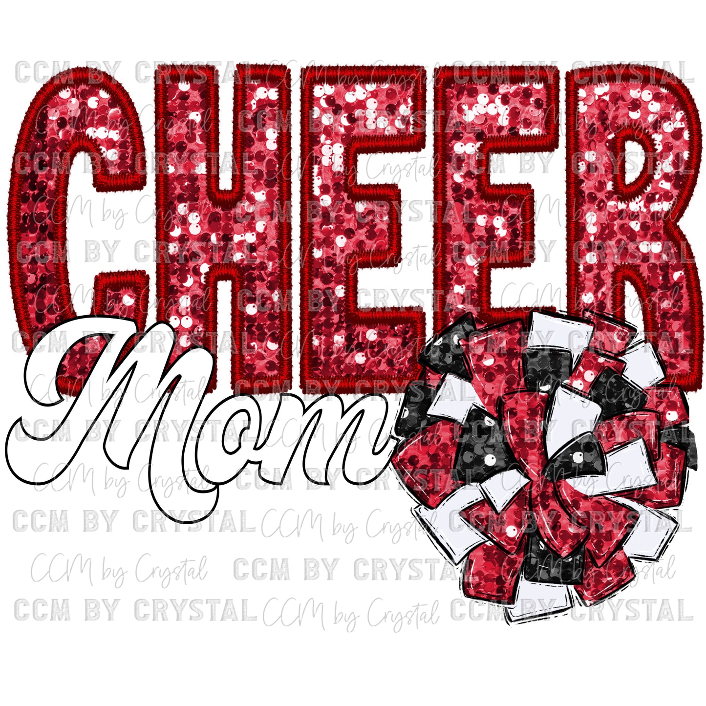 Cheer Mom Faux Embroidery Faux Sequins Ready to Press Transfer