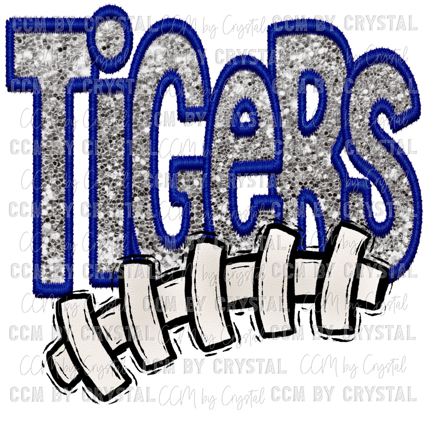 Tigers Football Laces Faux Embroidery Faux Sequins Ready to Press Transfer