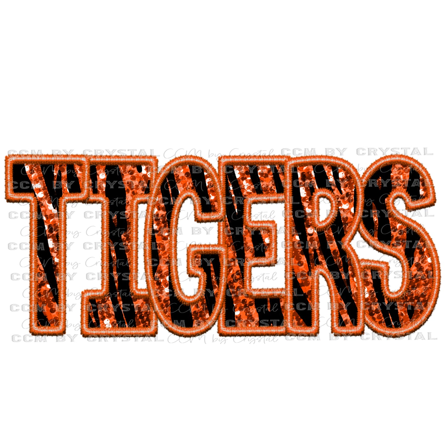 Tigers Tiger Stripes Faux Sequins Faux Embroidery Ready to Press Transfer
