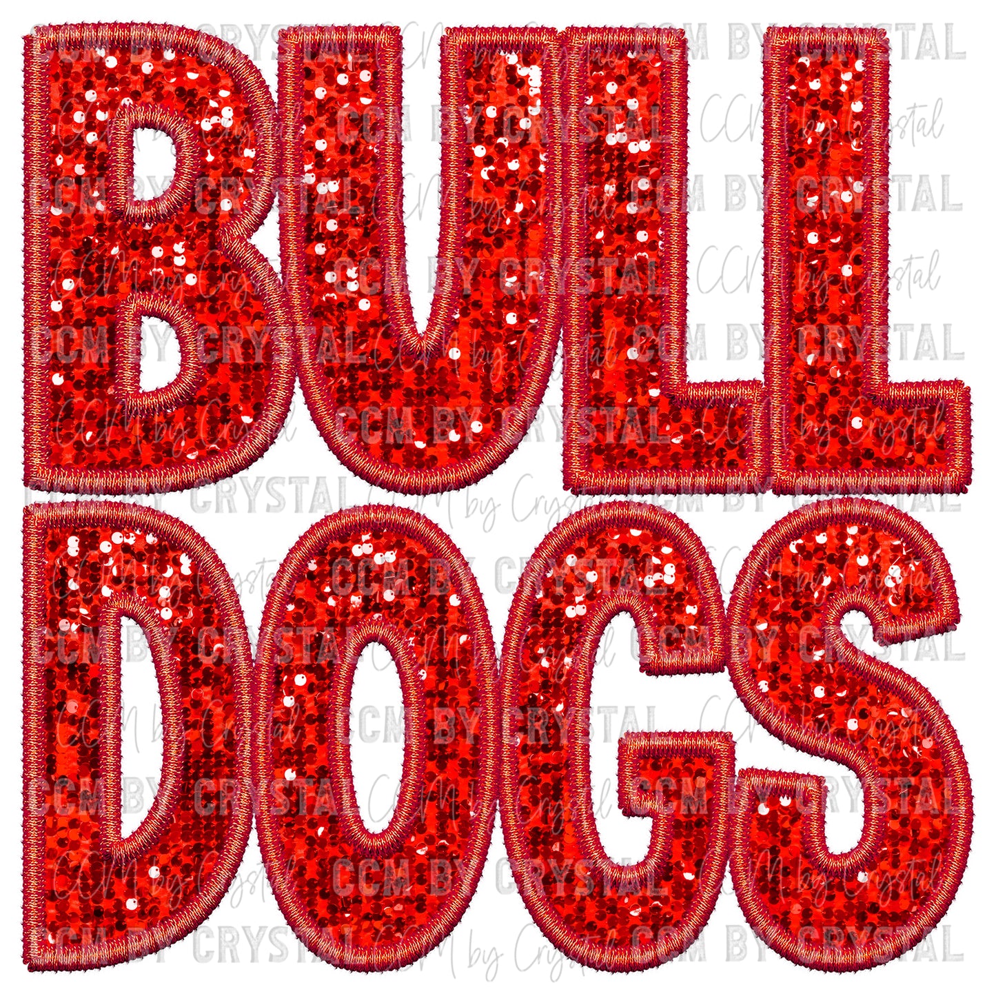 Bulldogs Red Mascot Faux Sequins Faux Embroidery Ready to Press Transfer