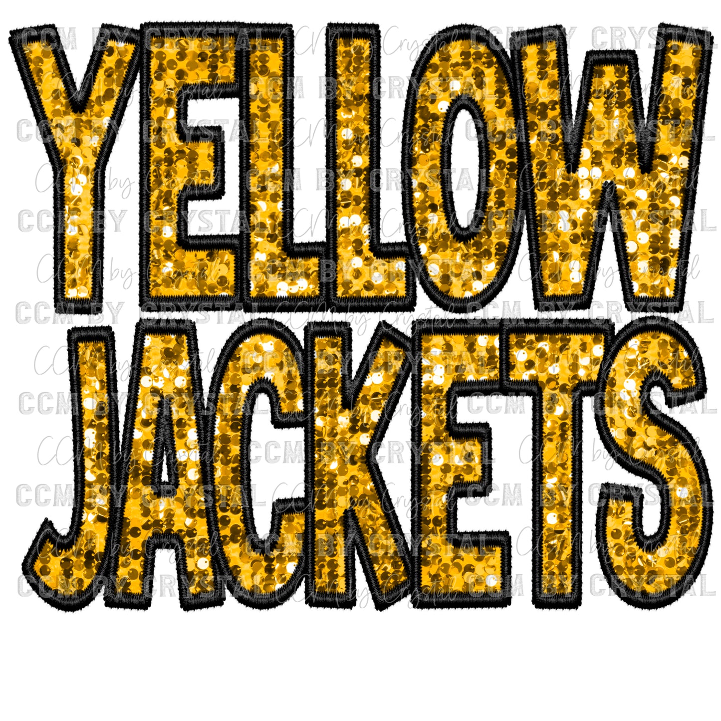 Yellow Jackets Faux Sequins Faux Embroidery Mascot Ready to Press Transfer