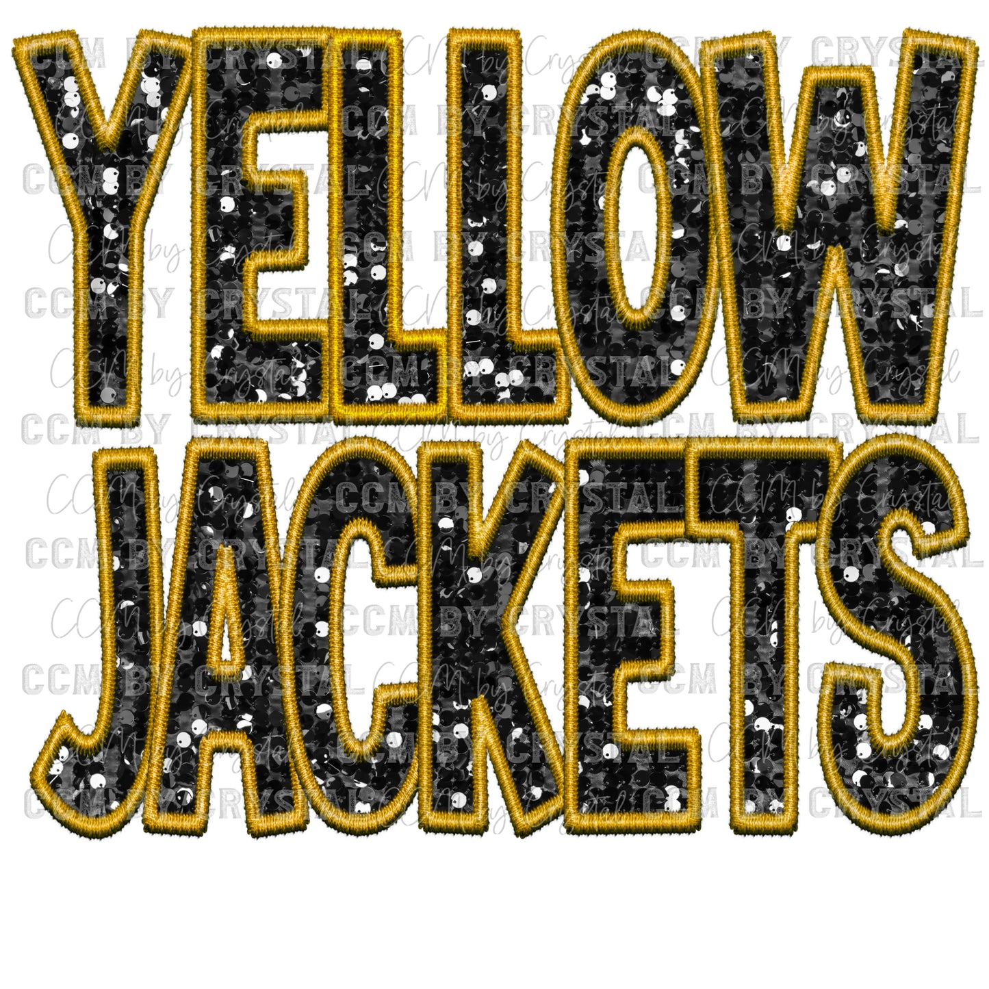Yellow Jackets Faux Sequins Faux Embroidery Mascot Ready to Press Transfer