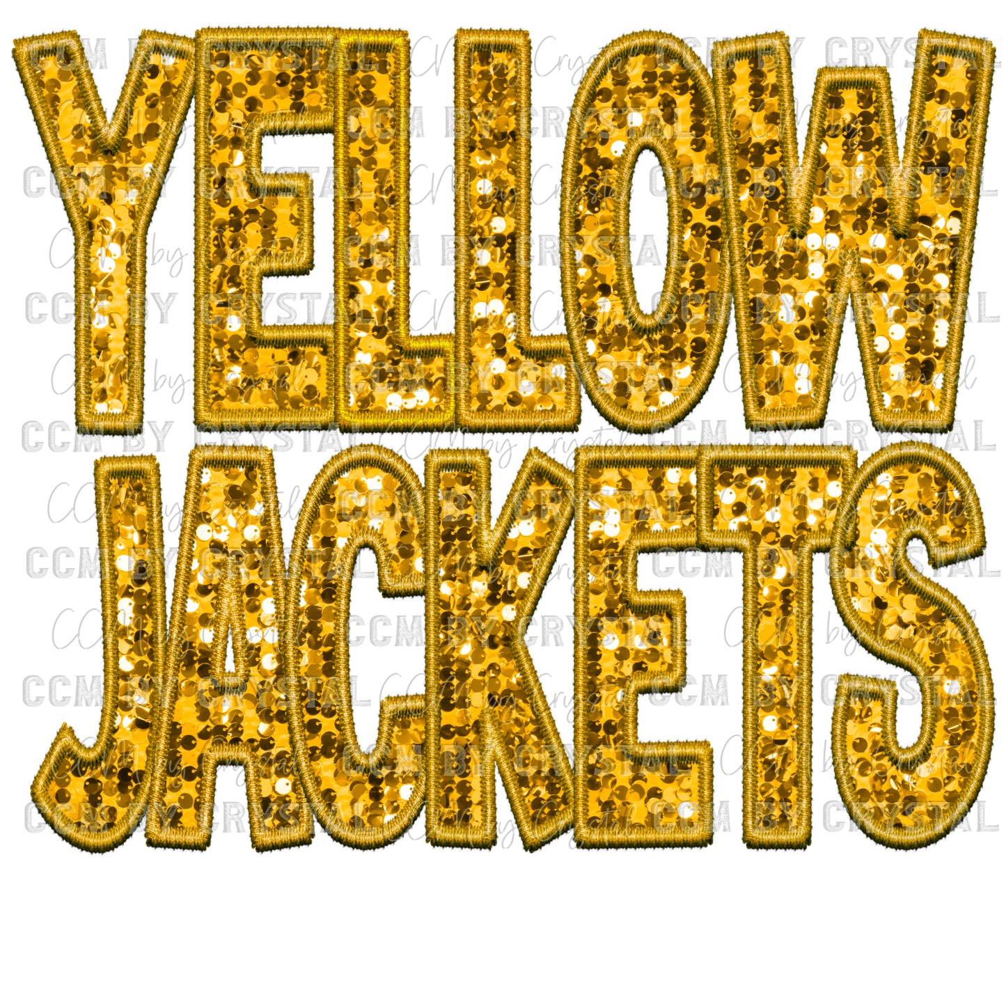 Yellow Jackets Faux Sequins Faux Embroidery Mascot Ready to Press Transfer