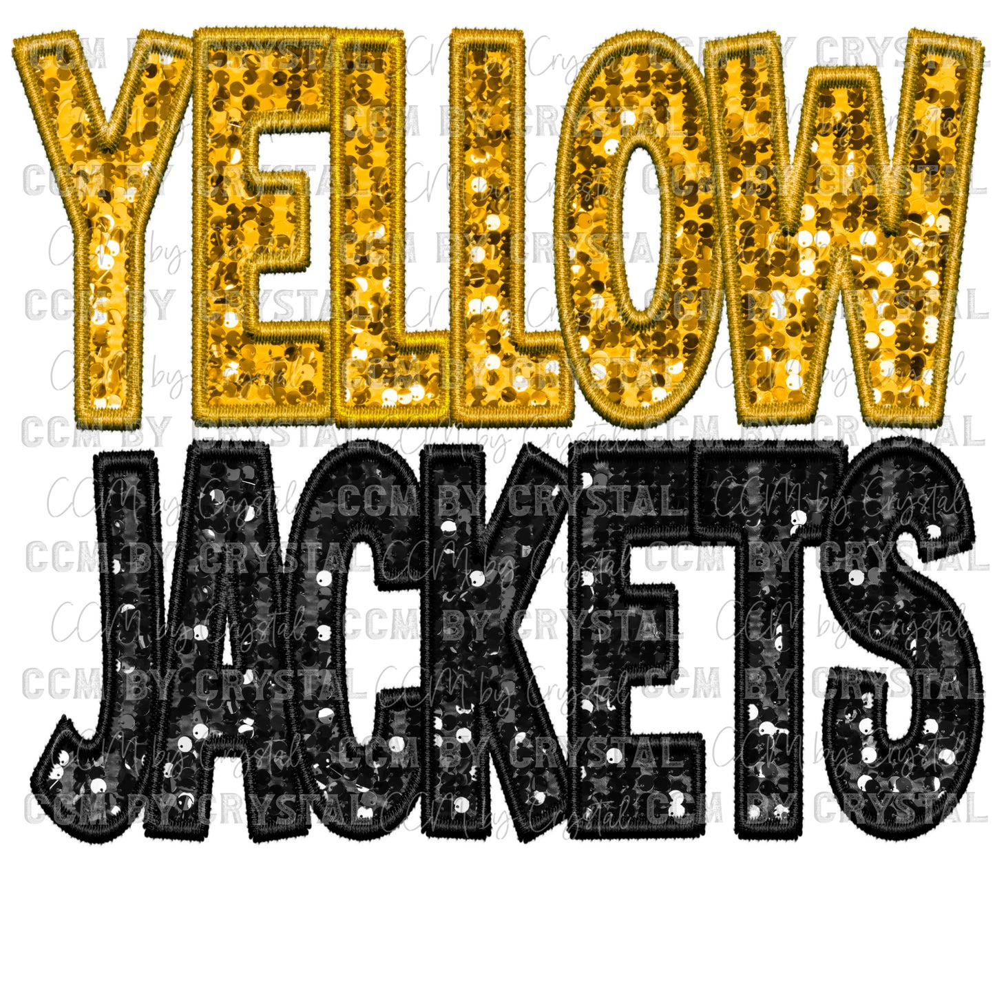 Yellow Jackets Faux Sequins Faux Embroidery Mascot Ready to Press Transfer