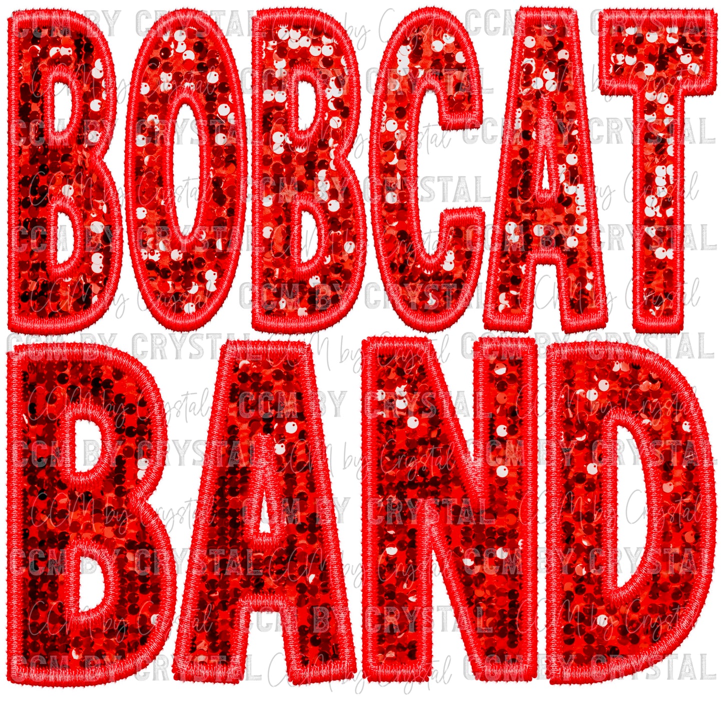 Bobcat Band Red Mascot Faux Sequins Faux Embroidery PNG Digital File ONLY