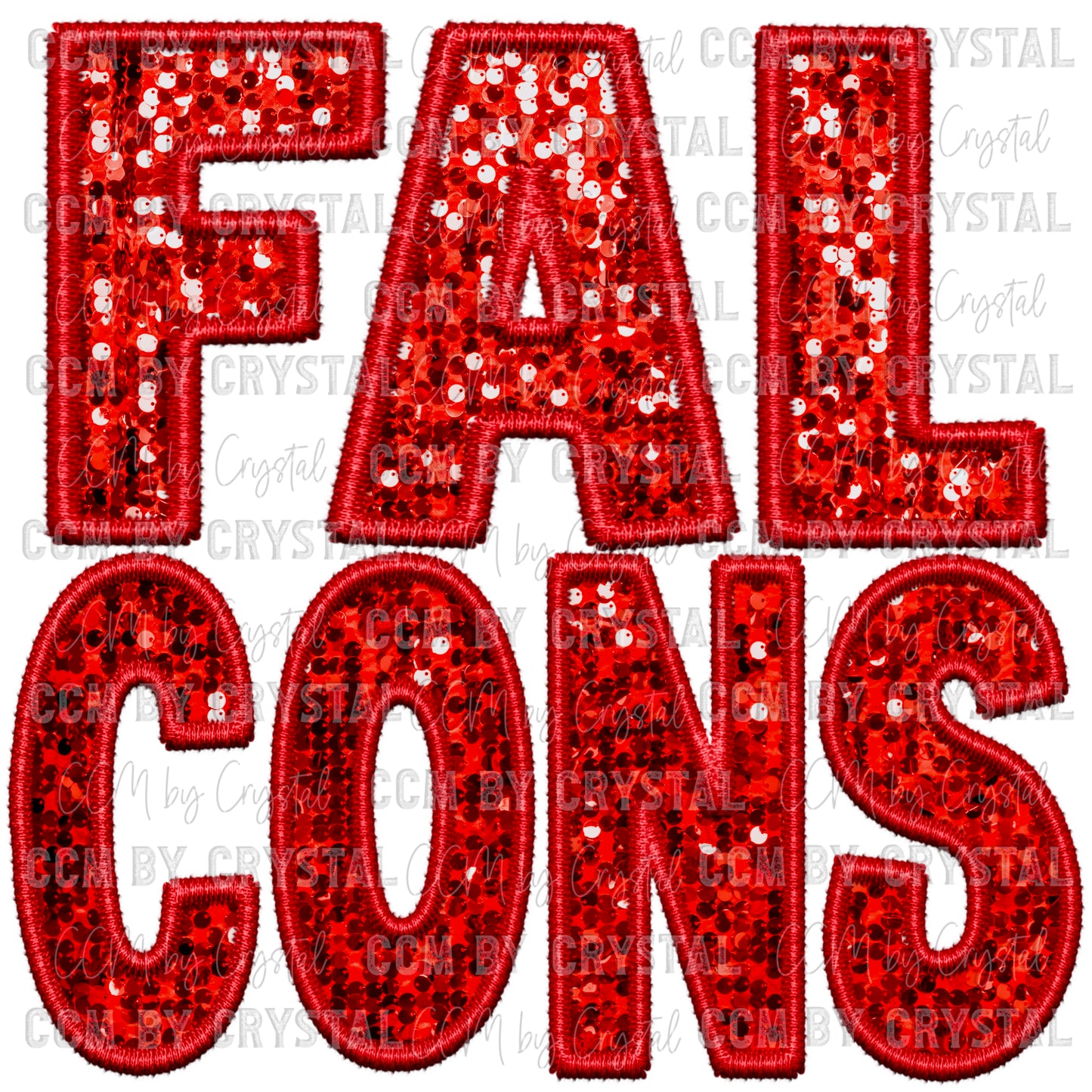 Falcons Red Faux Embroidery Faux Sequins Ready To Press Transfer