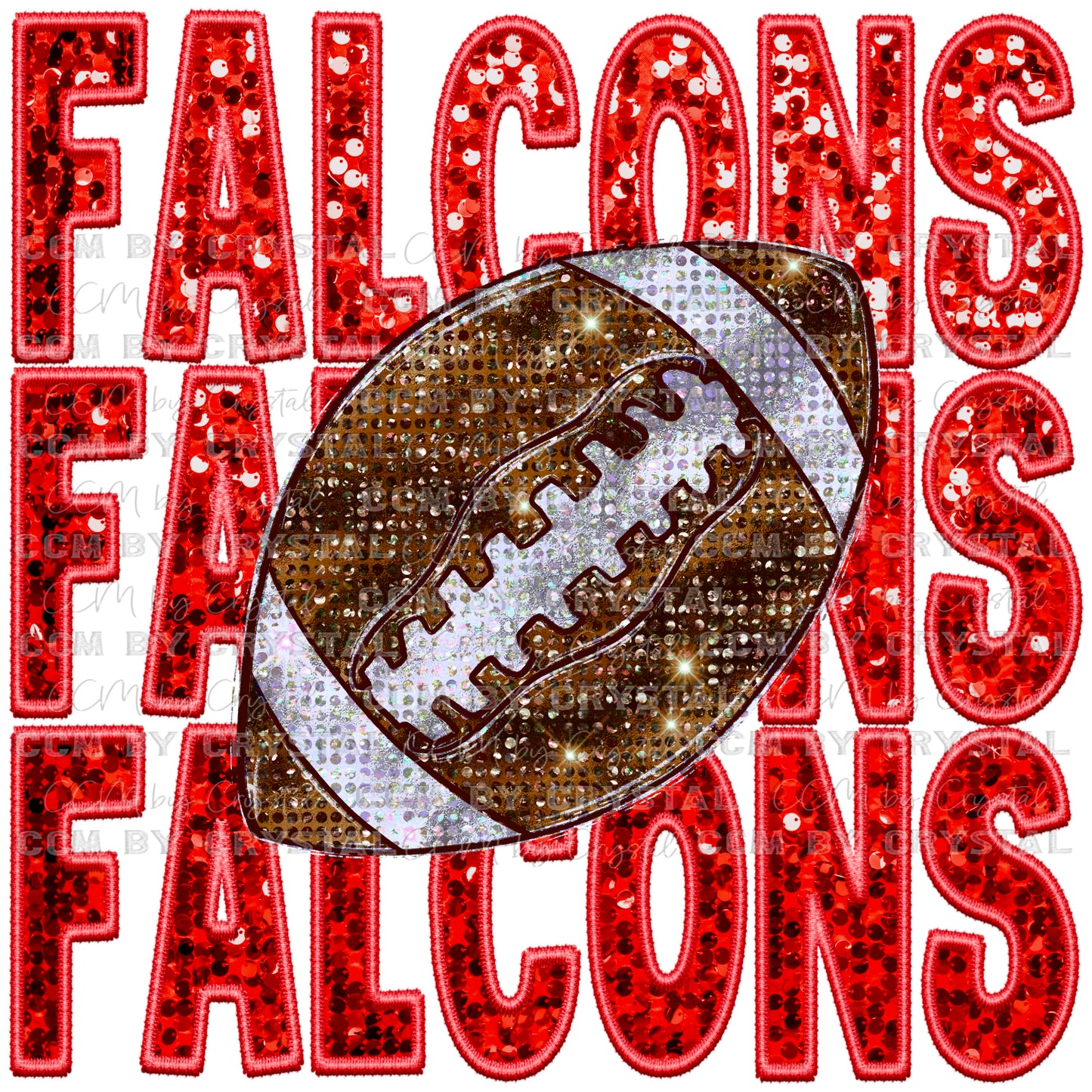 Falcons Football Red Faux Embroidery Faux Sequins Ready To Press Transfer