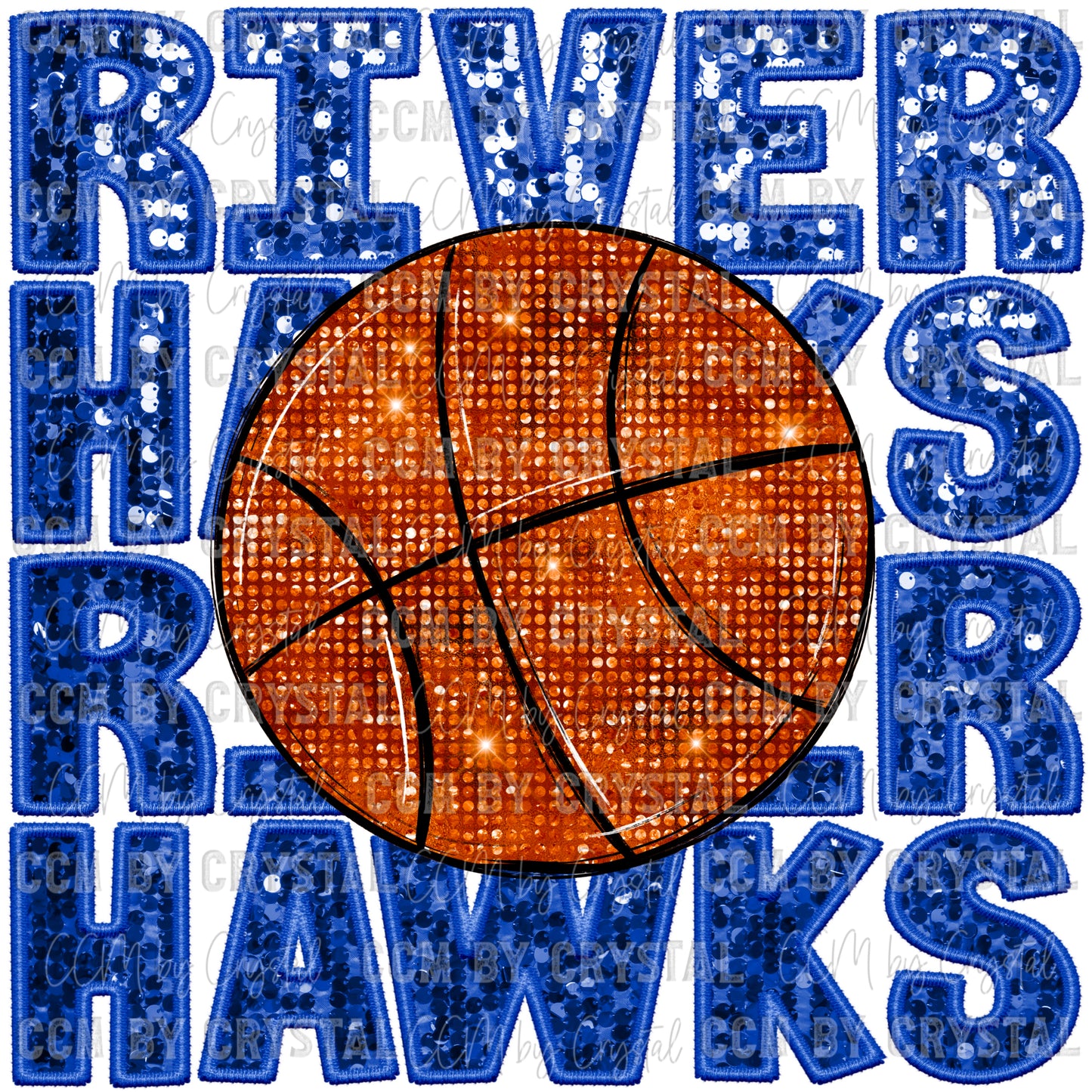 River Hawks Basketball Mascot Faux Sequins Faux Embroidery PNG Digital File ONLY