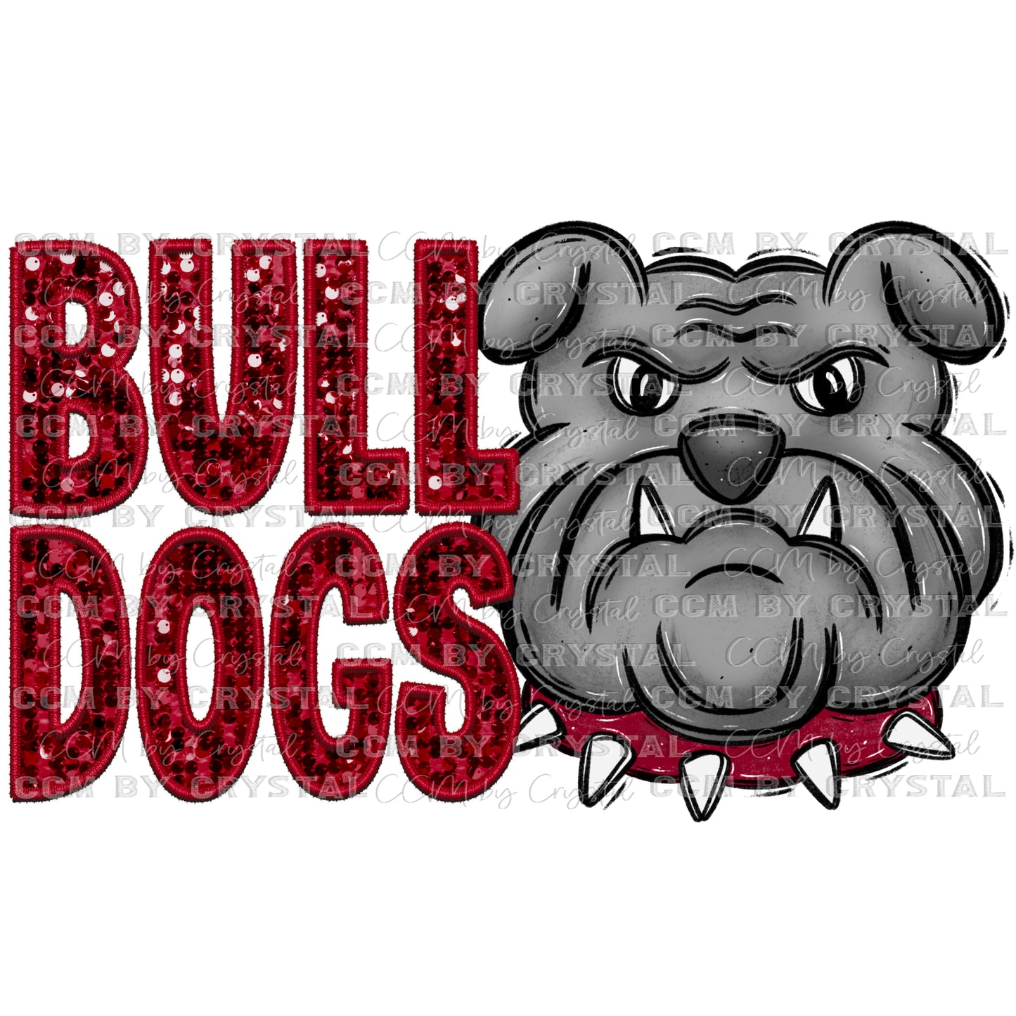 Bulldogs Mascot Faux Sequins Faux Embroidery PNG Digital File ONLY