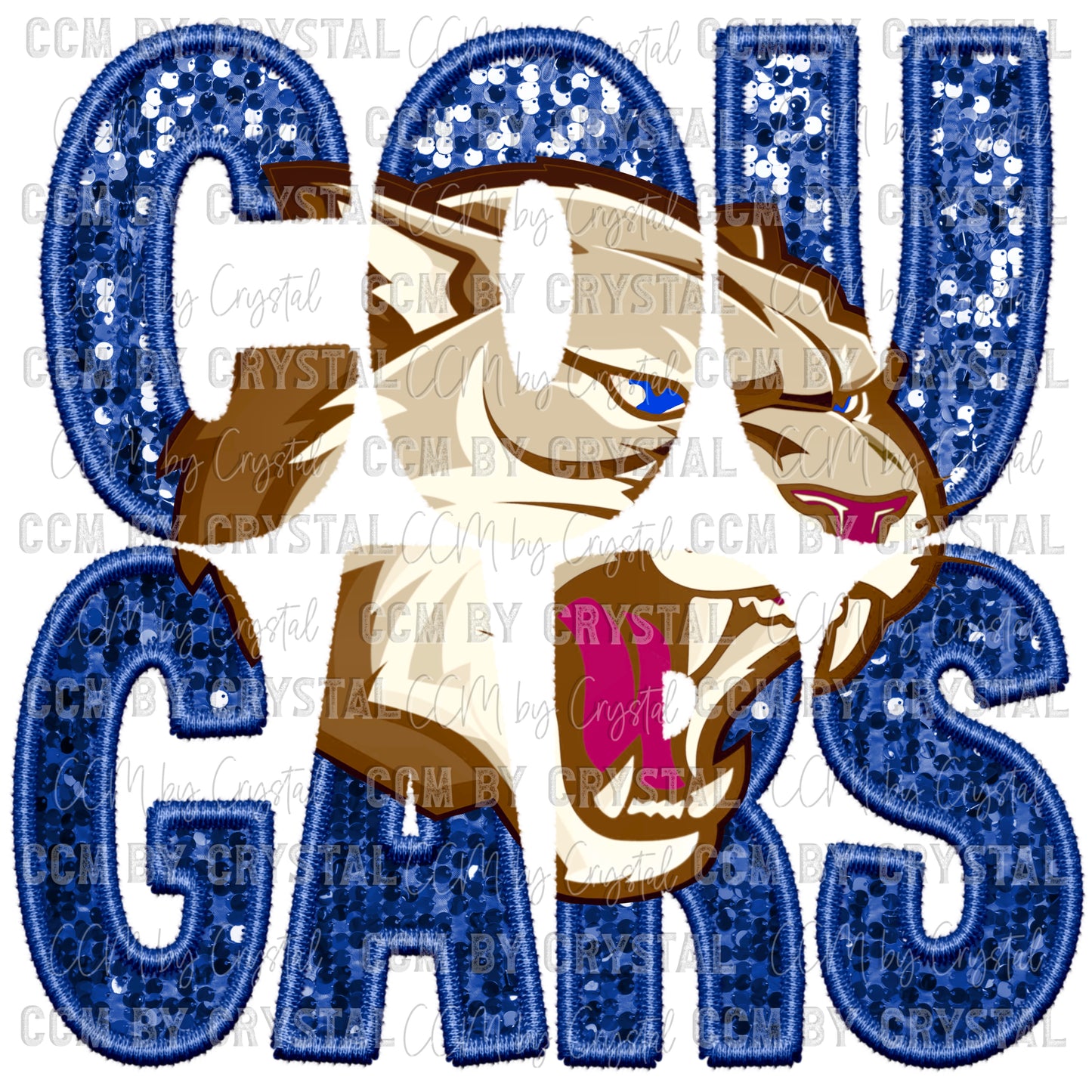 Cougars Mascot Faux Sequins Faux Embroidery PNG Digital File ONLY
