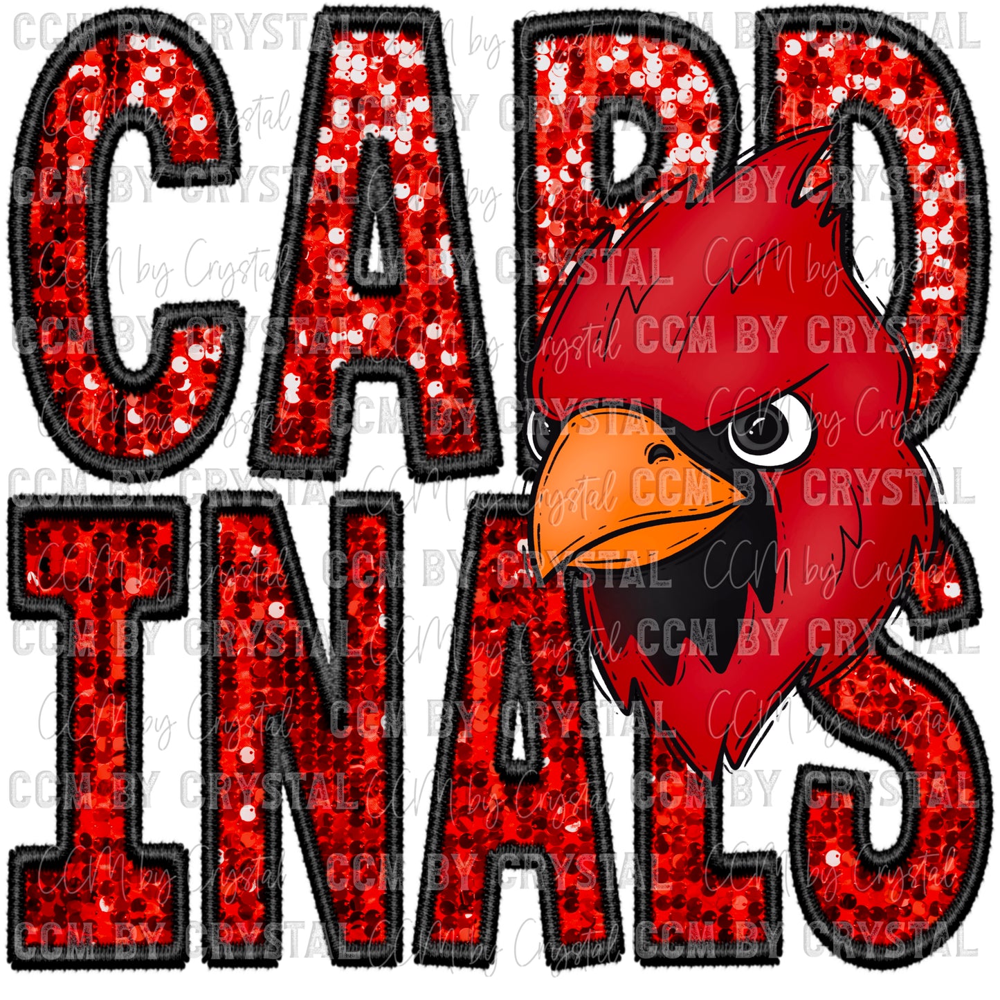Cardinals Faux Embroidery Faux Sequins Ready To Press Transfer