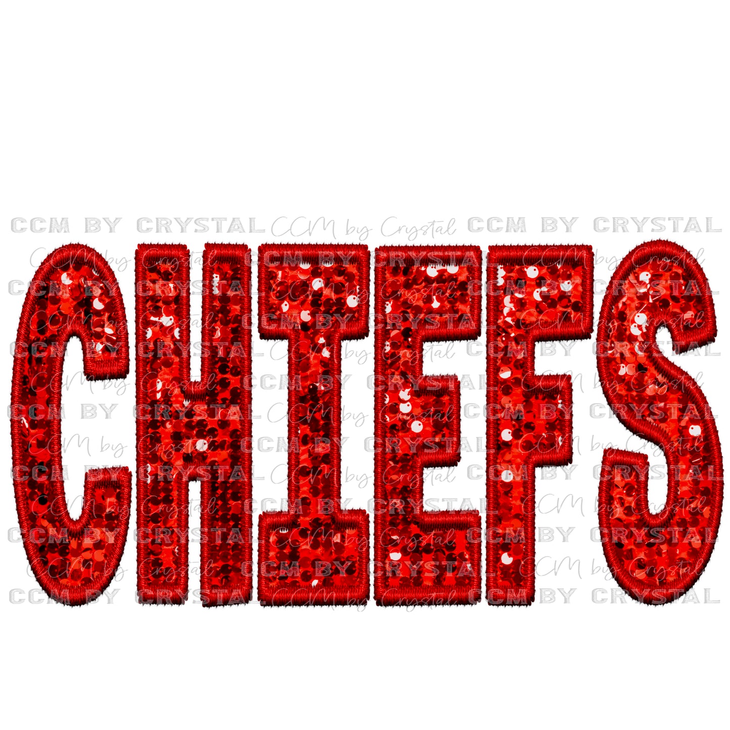 Chiefs Faux Embroidery Faux Sequins Ready To Press Transfer