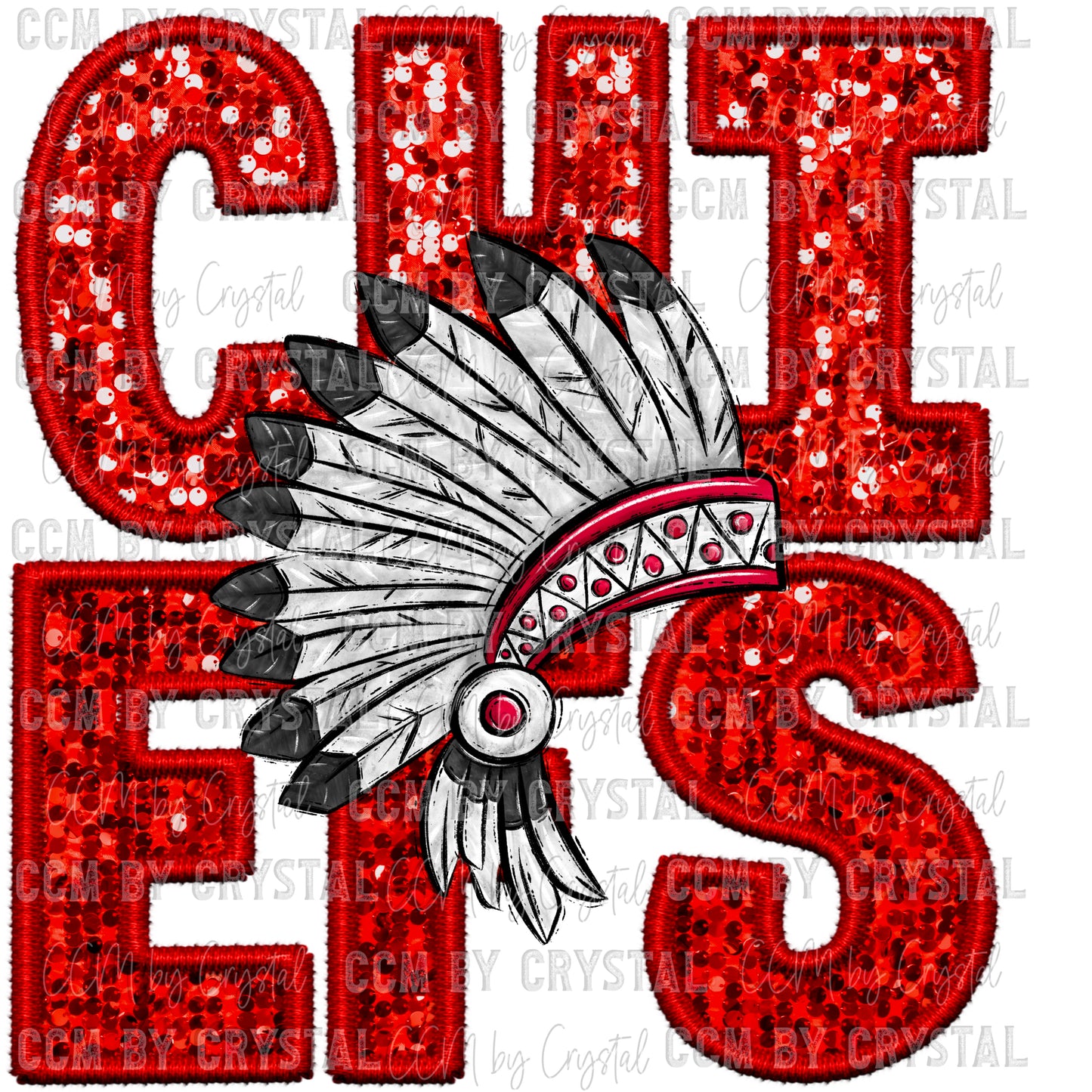 Chiefs Faux Embroidery Faux Sequins Ready To Press Transfer