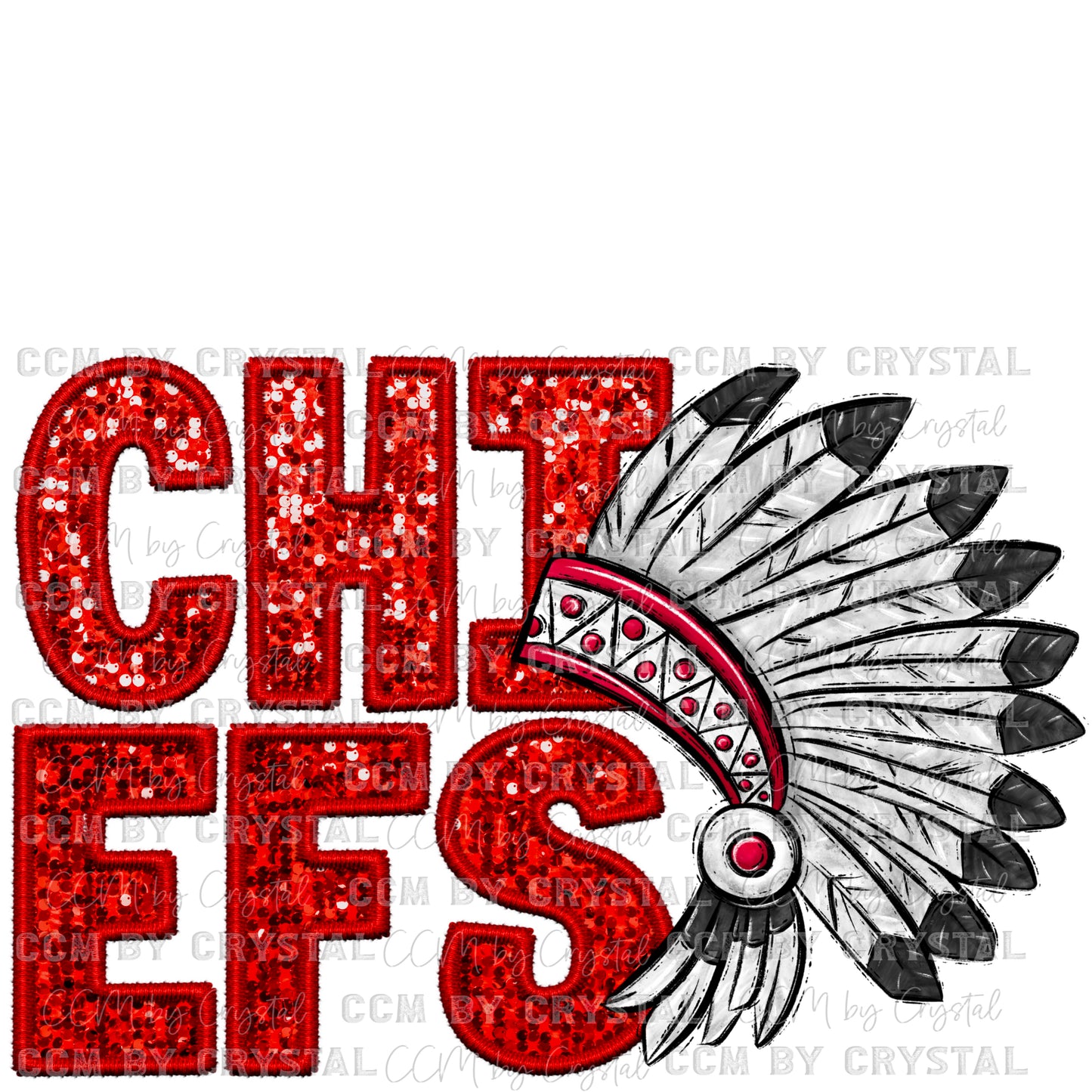 Chiefs Faux Embroidery Faux Sequins Ready To Press Transfer