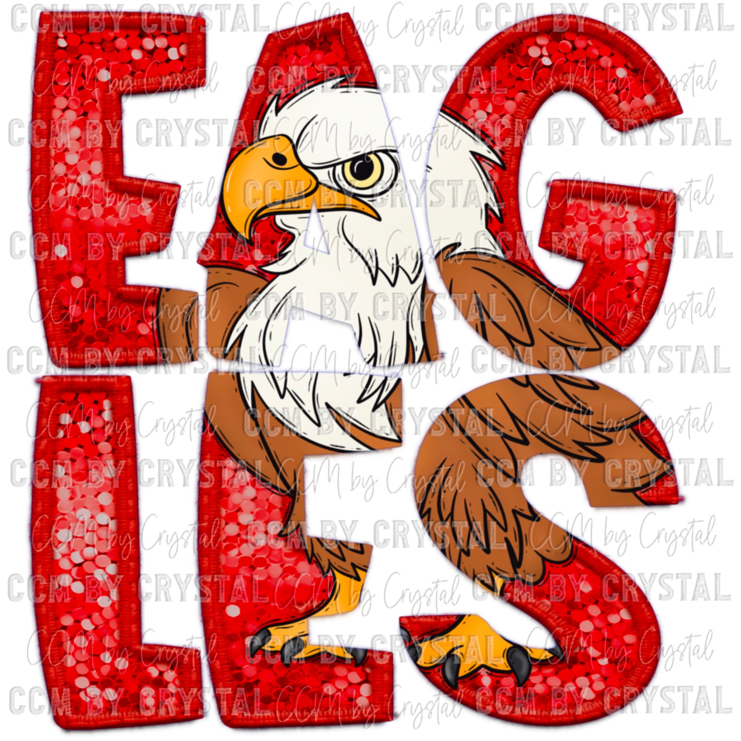 Eagles Red Mascot Faux Sequins Faux Embroidery PNG Digital File ONLY