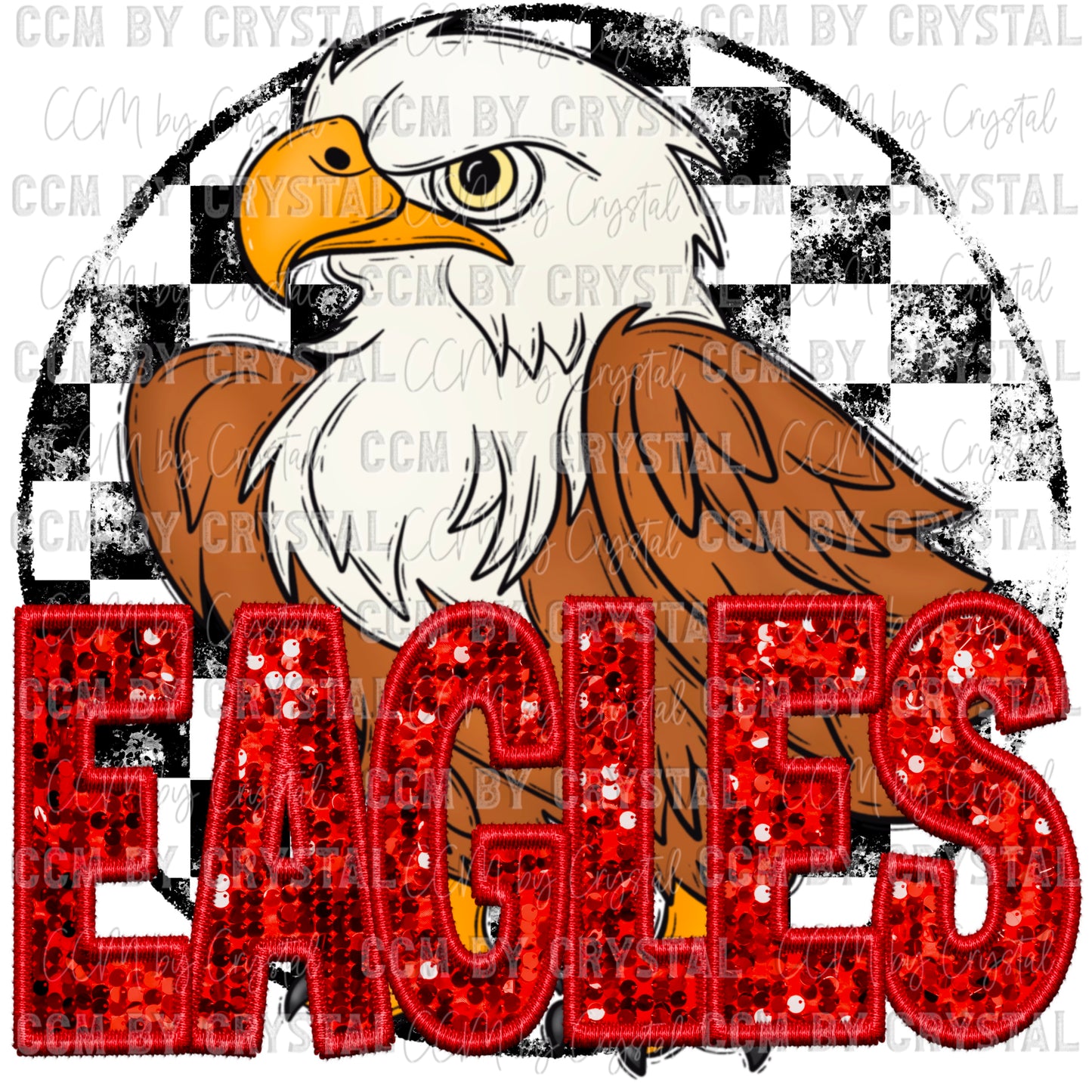 Eagles Red Mascot Faux Sequins Faux Embroidery PNG Digital File ONLY