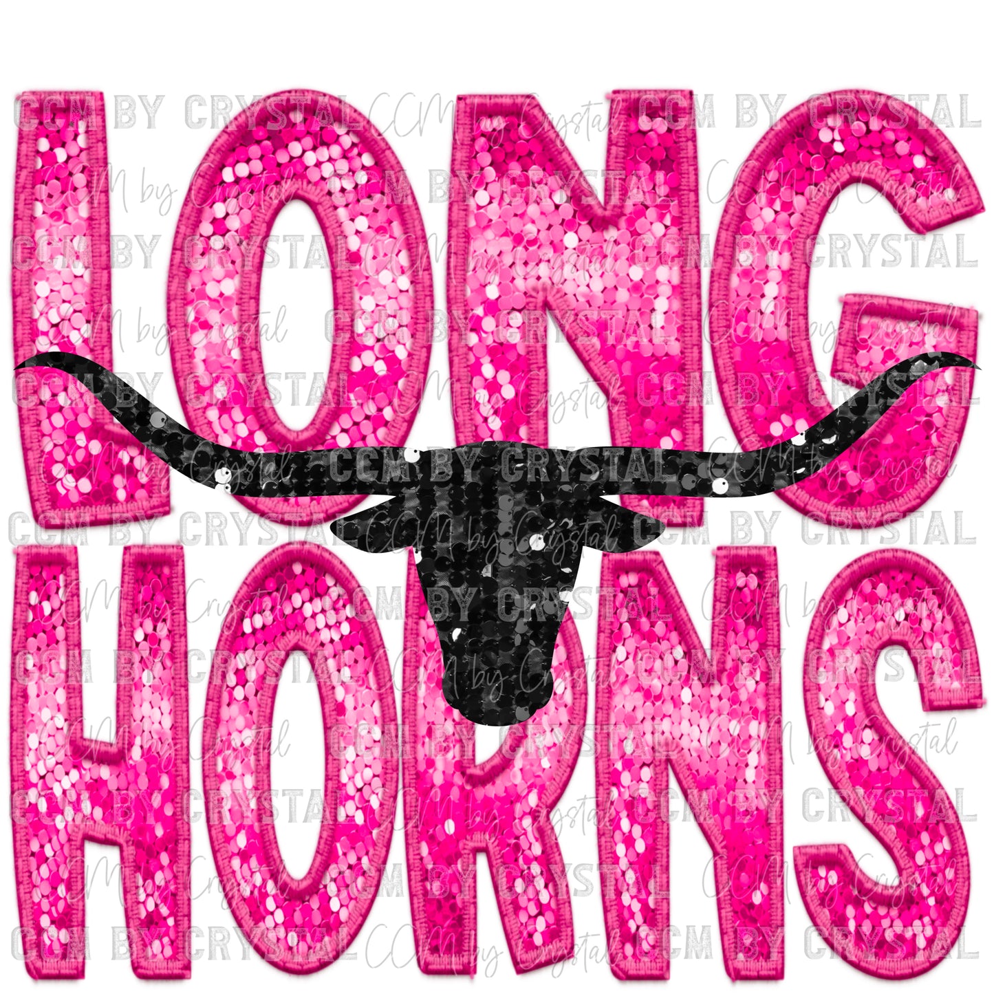 Longhorns Pink Faux Embroidery Faux Sequins Ready To Press Transfer