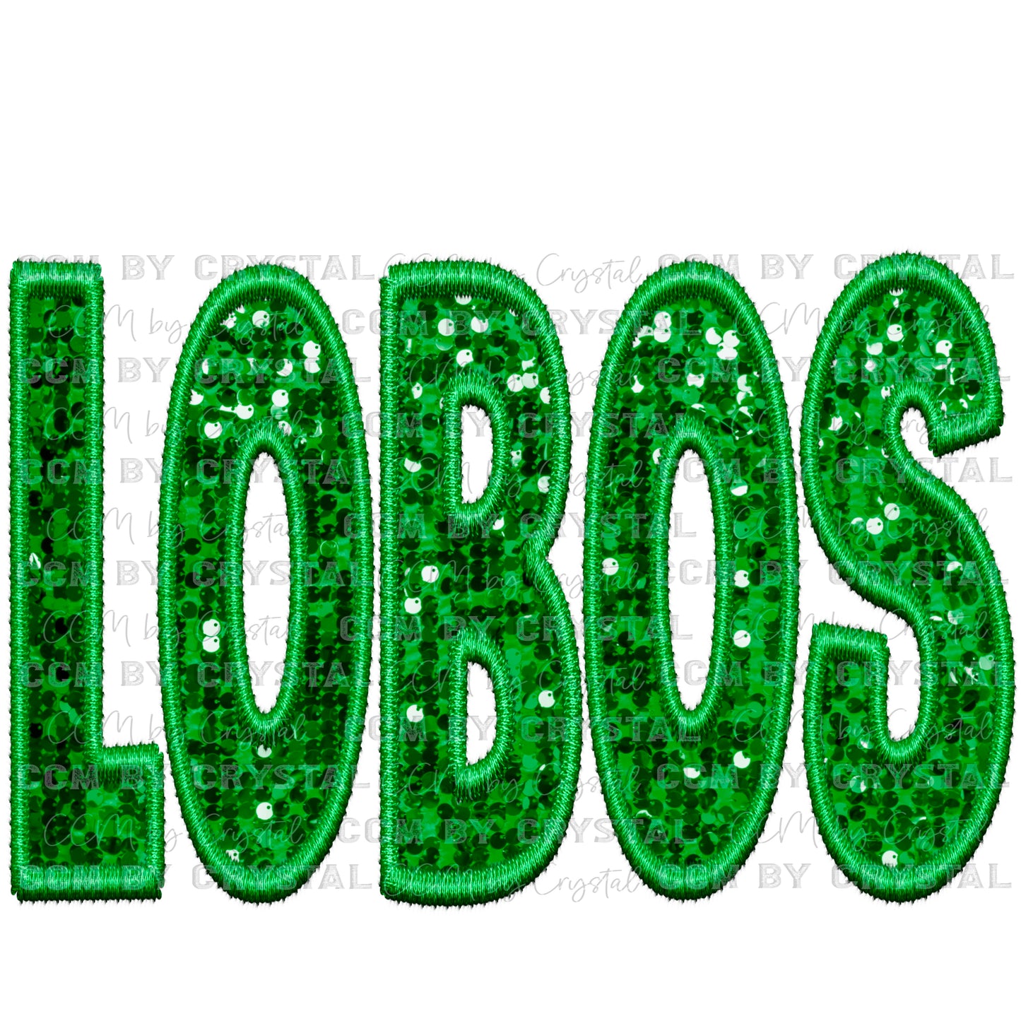 Lobos Mascot Green Faux Sequins Faux Embroidery PNG Digital File ONLY