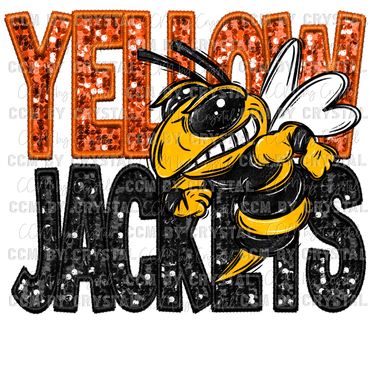 Yellow Jackets Orange Mascot Faux Sequins Faux Embroidery PNG Digital File ONLY