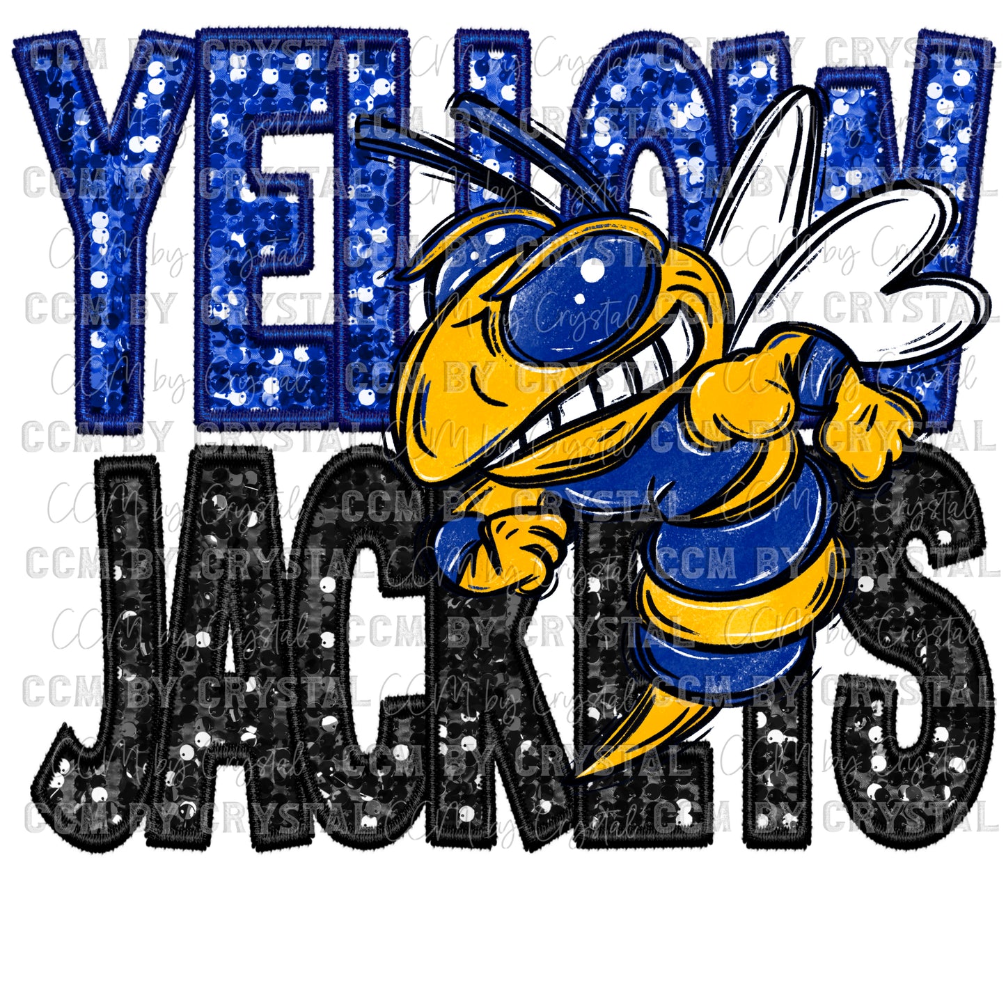 Yellow Jackets Blue Faux Sequins Faux Embroidery PNG Digital File ONLY