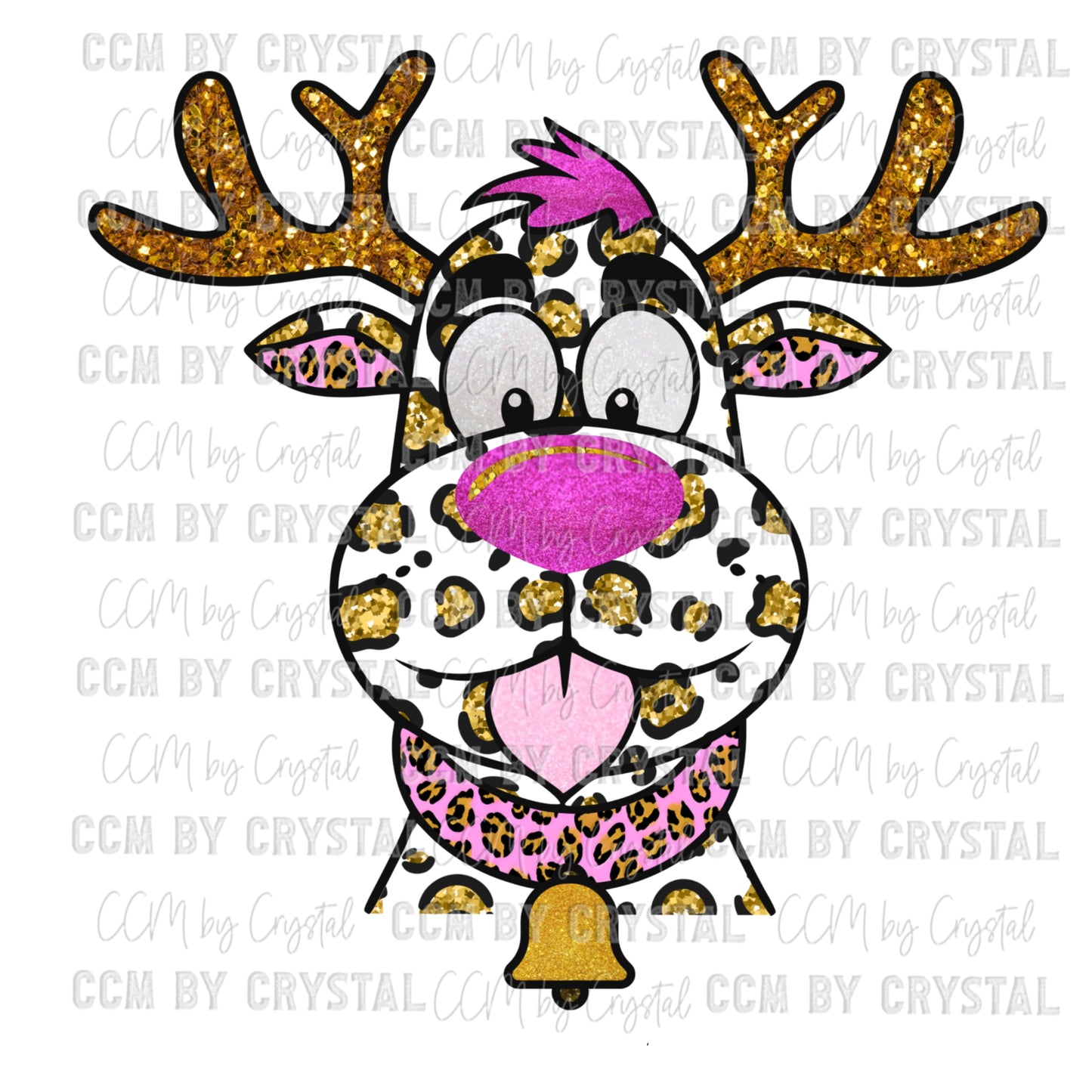 Glitter Leopard Reindeer Christmas Ready To Press Transfer