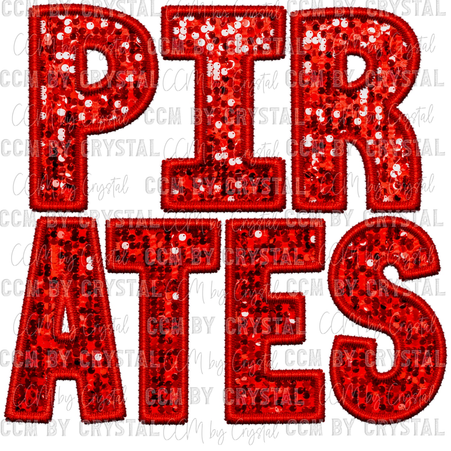 Pirates Mascot Faux Embroidery Faux Sequins Ready To Press Transfer