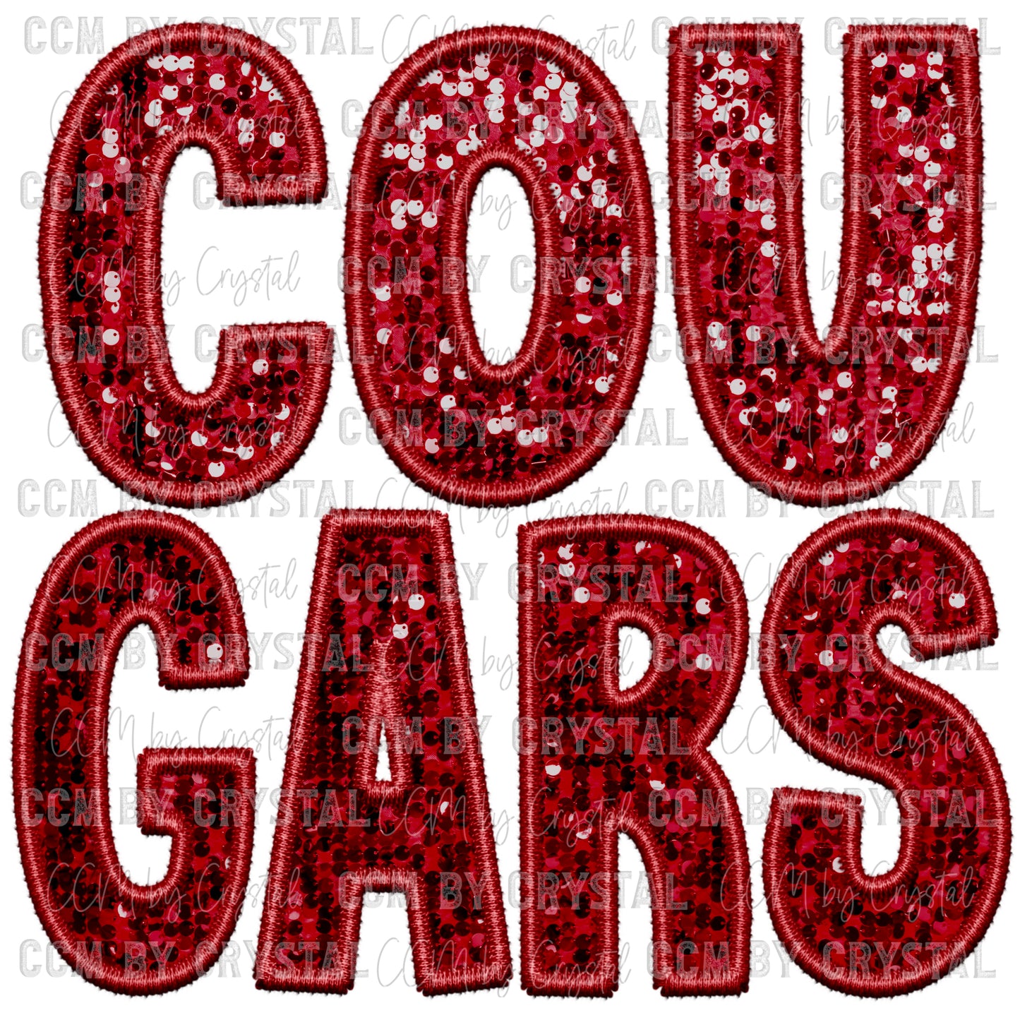 Cougars Faux Sequins Faux Embroidery PNG Digital File ONLY