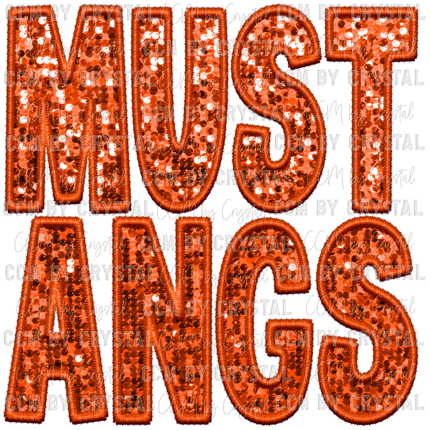 Mustangs Mascot Faux Embroidery Faux Sequins Ready To Press Transfer