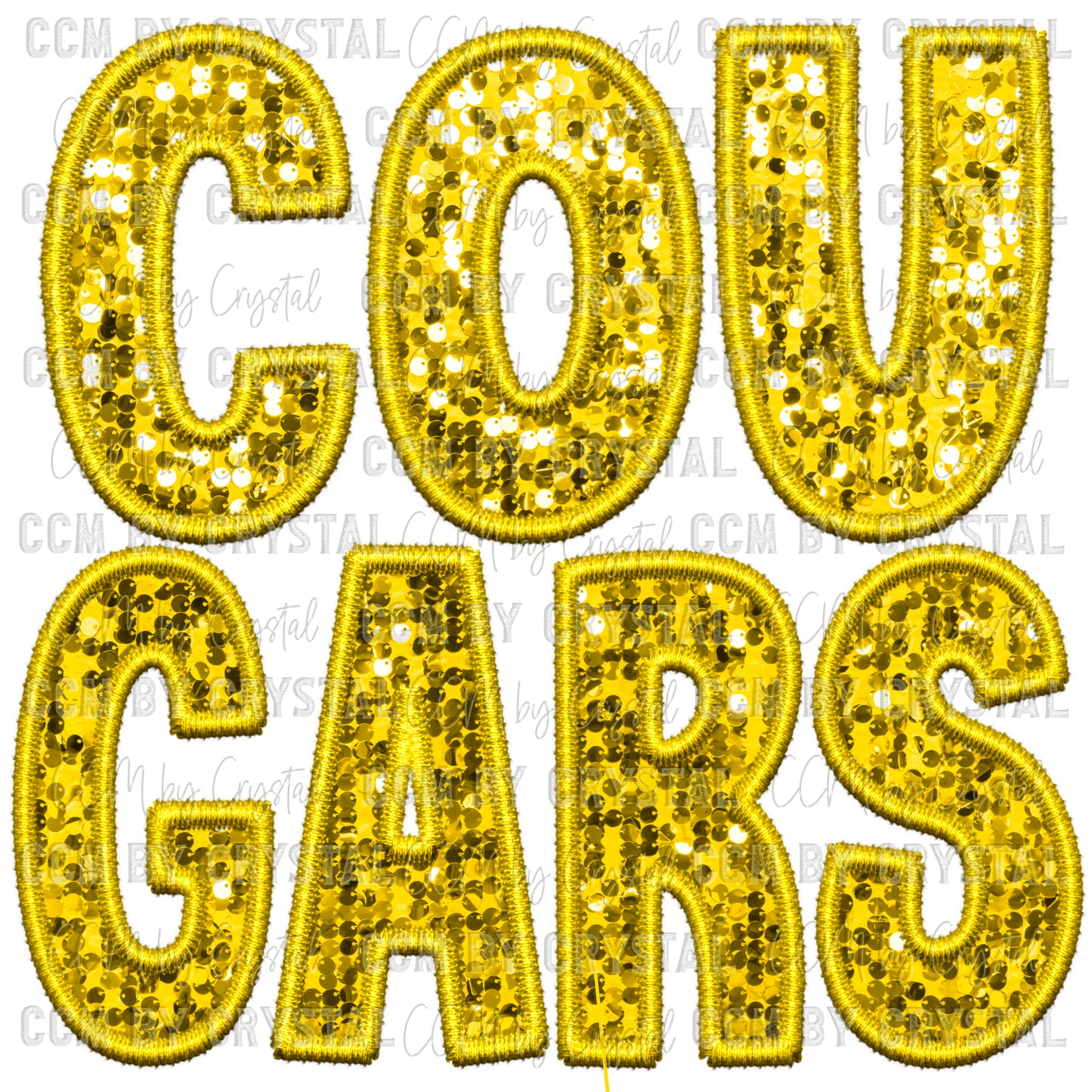 Cougars Mascot Faux Embroidery Faux Sequins PNG Digital File ONLY