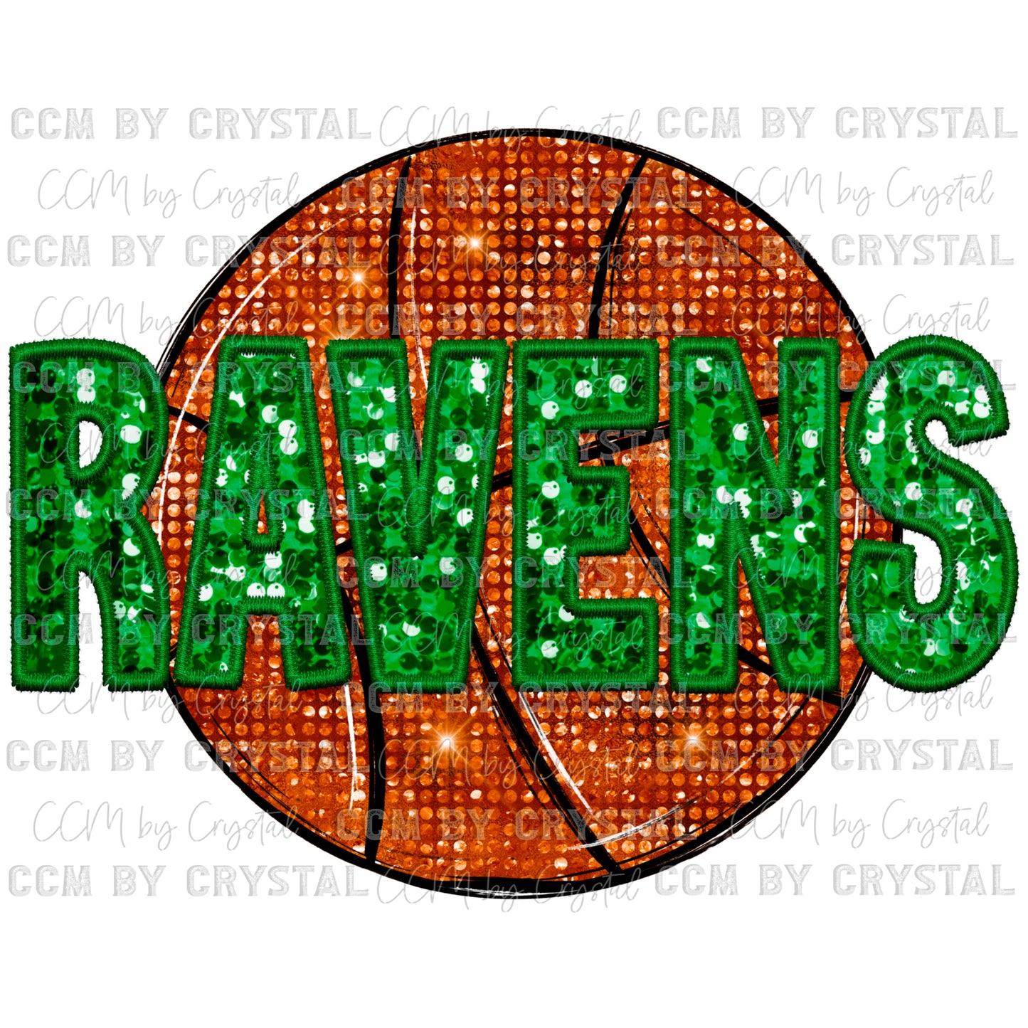 Ravens Basketball Mascot Faux Embroidery Faux Sequins Ready To Press Transfer