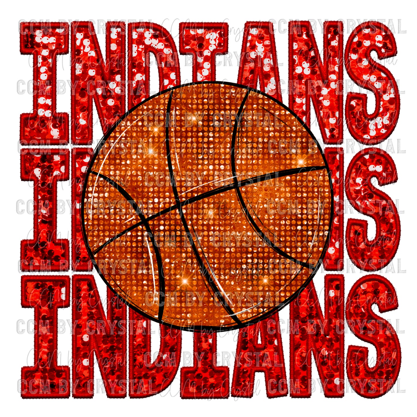 Indians Basketball Faux Embroidery Faux Sequins Ready To Press Transfer