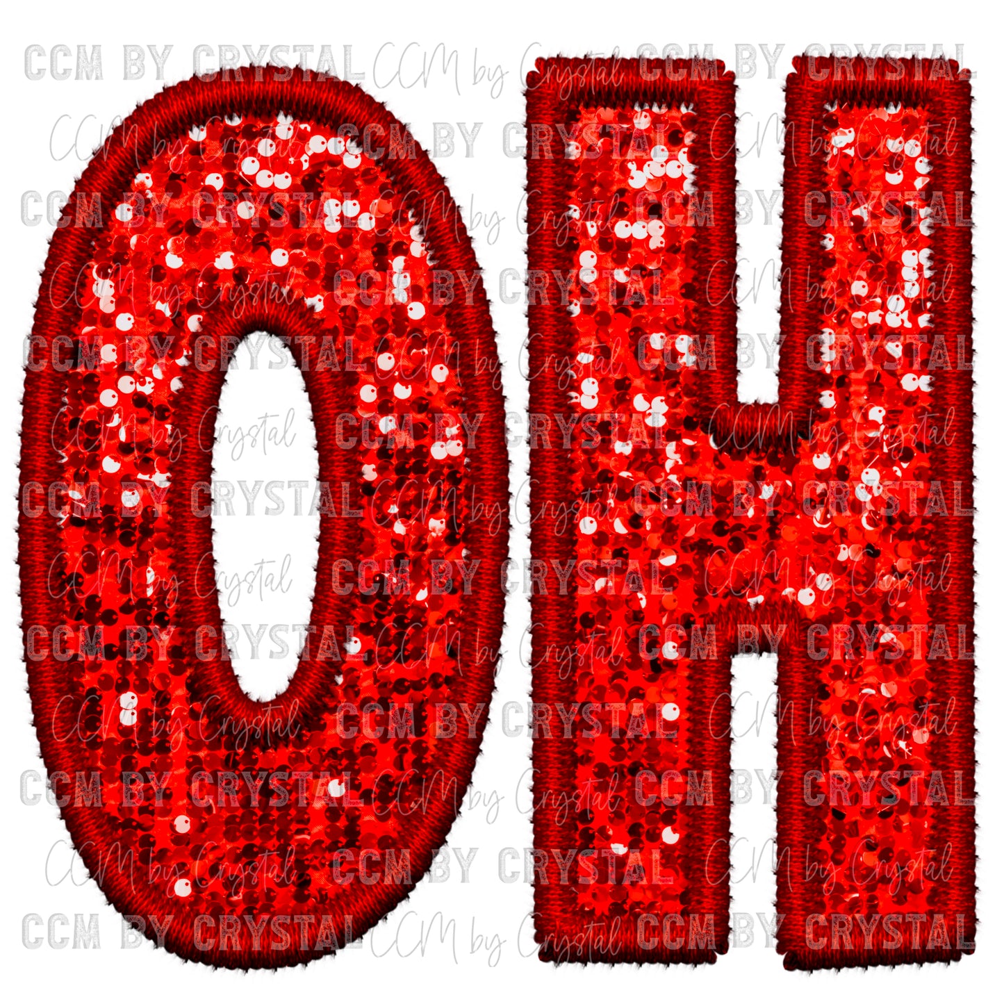 OH Red Faux Embroidery Faux Sequins Ready To Press Transfer