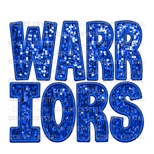 Warriors Faux Embroidery Faux Sequins PNG Digital File ONLY