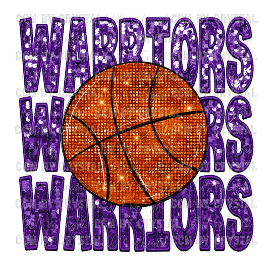 Warriors Basketball Faux Embroidery Faux Sequins PNG Digital File ONLY