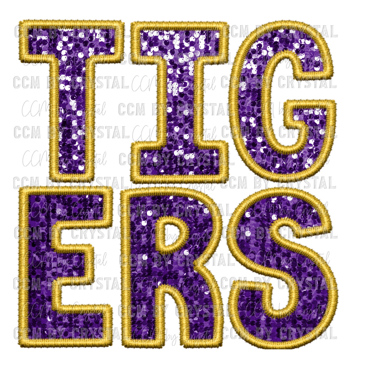 Tigers Faux Embroidery Faux Sequins Ready To Press Transfer DTF Sublimation