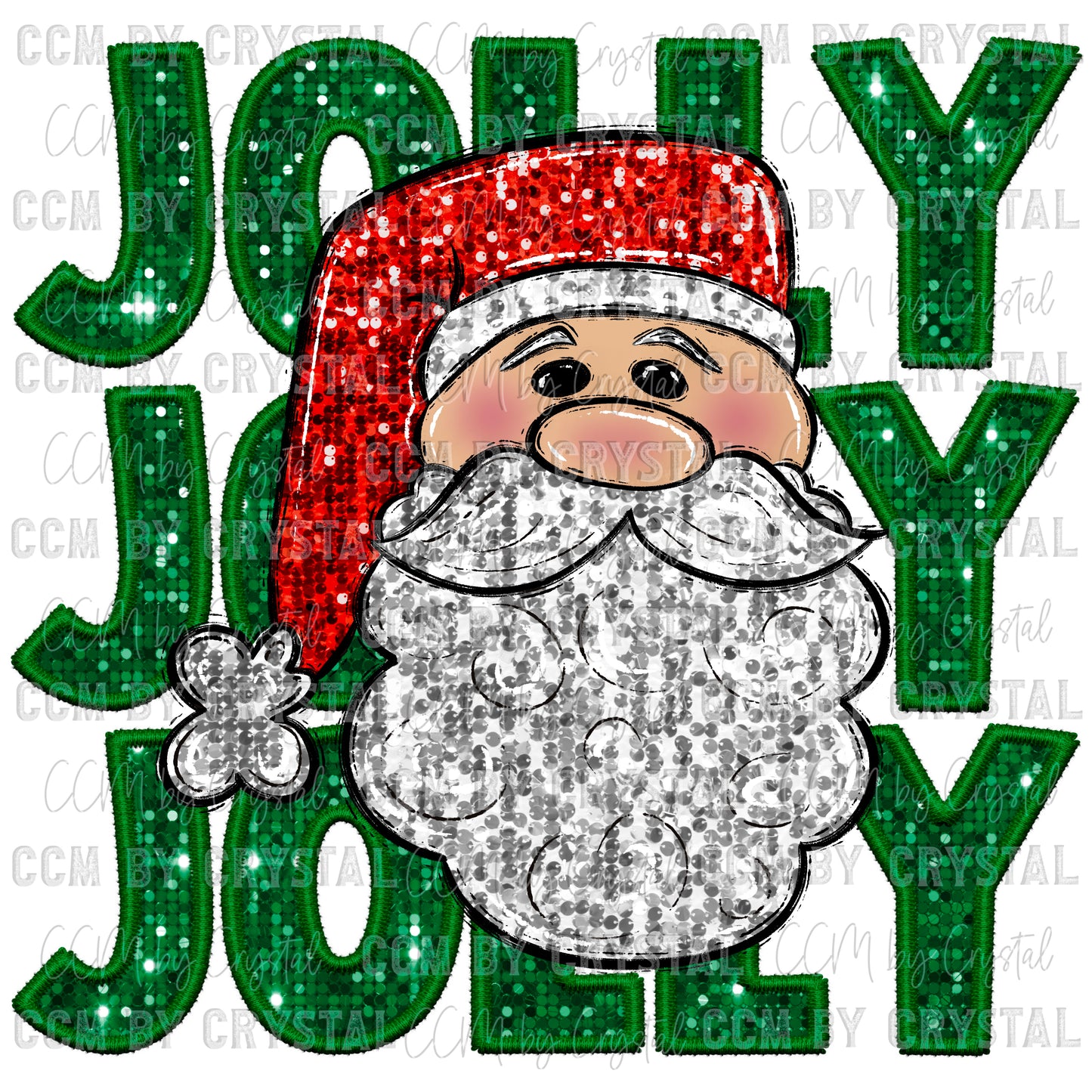 Jolly Santa Christmas Faux Embroidery Faux Sequins Ready To Press Transfer DTF Sublimation