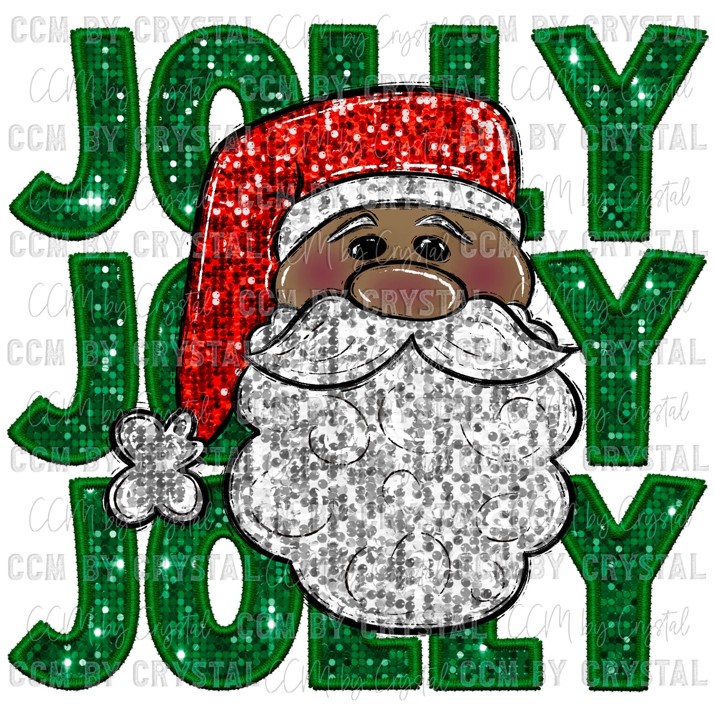 Jolly Santa Christmas Faux Embroidery Faux Sequins Ready To Press Transfer DTF Sublimation