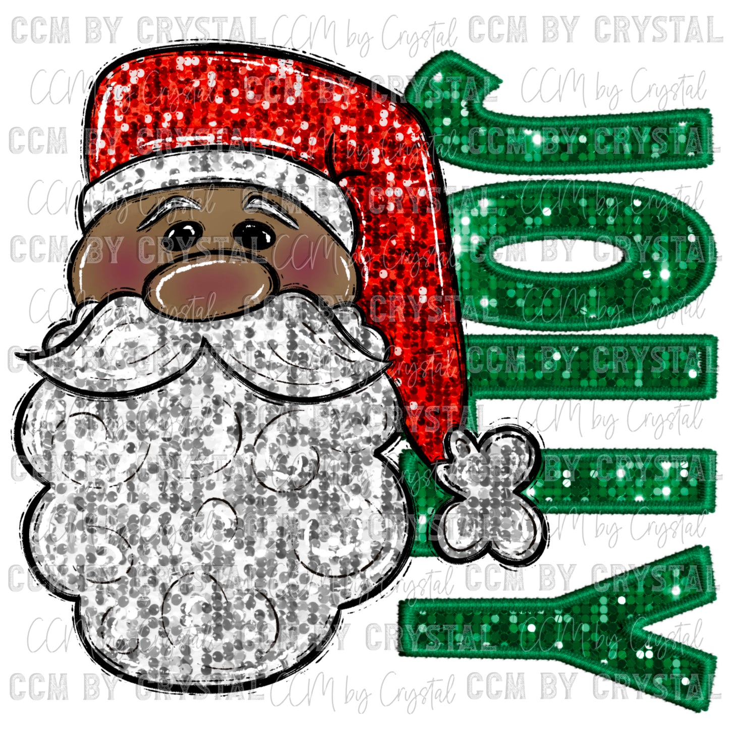 Jolly Santa Christmas Faux Embroidery Faux Sequins Ready To Press Transfer DTF Sublimation