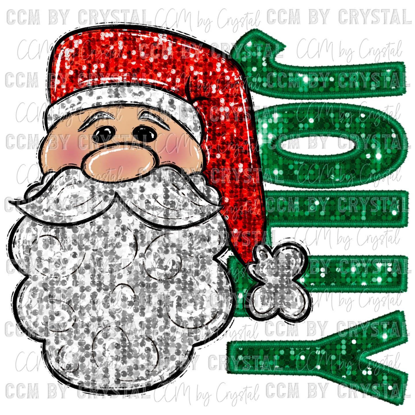 Jolly Santa Christmas Faux Embroidery Faux Sequins Ready To Press Transfer DTF Sublimation