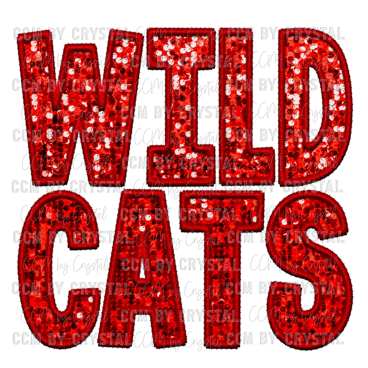 Wildcats Red Faux Embroidery Faux Sequins Ready To Press Transfer DTF Sublimation