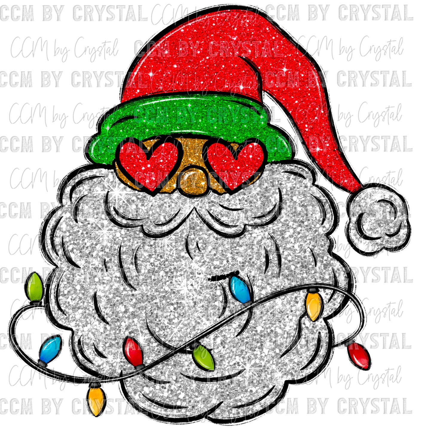 Santa Christmas Faux Embroidery Faux Sequins PNG Digital File ONLY