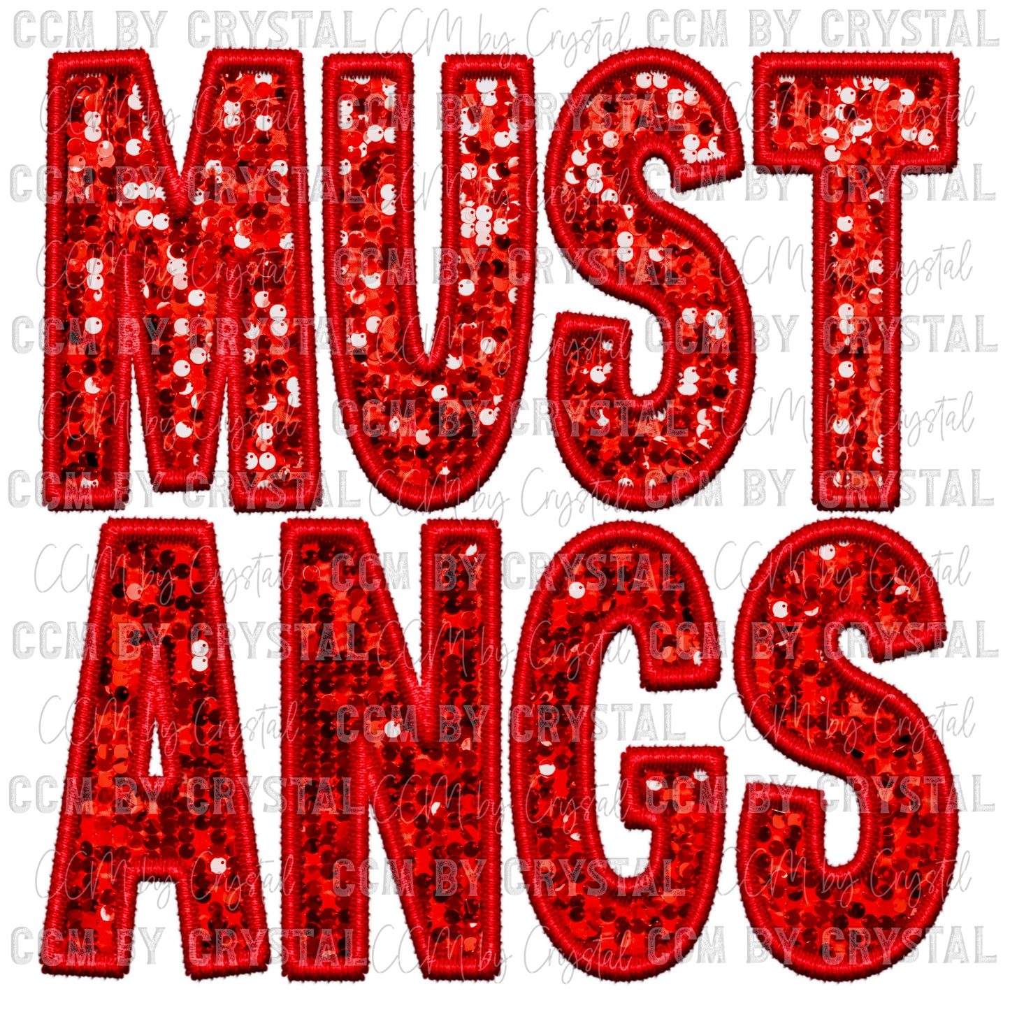 Mustangs Red Faux Embroidery Faux Sequins Ready To Press Transfer DTF Sublimation