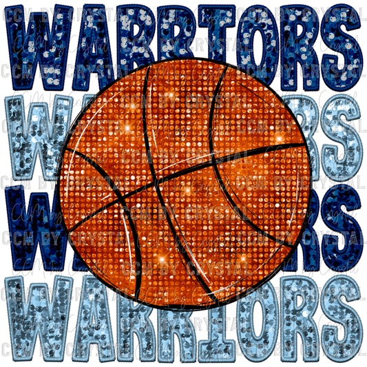 Warriors Basketball Faux Embroidery Faux Sequins PNG Digital File ONLY